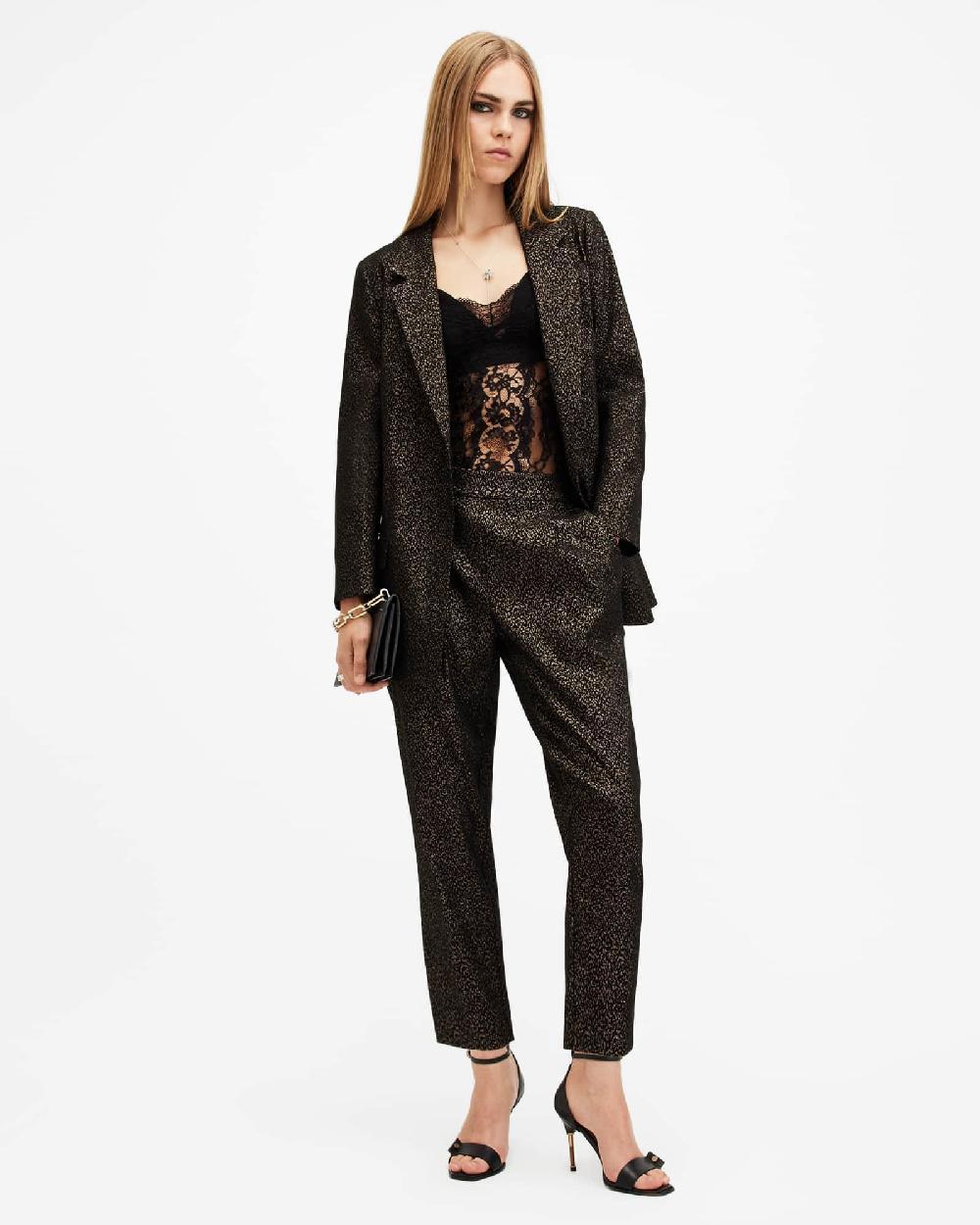 All Saints Aleida Leopard Print Shimmer Blazer BLACK/GOLD