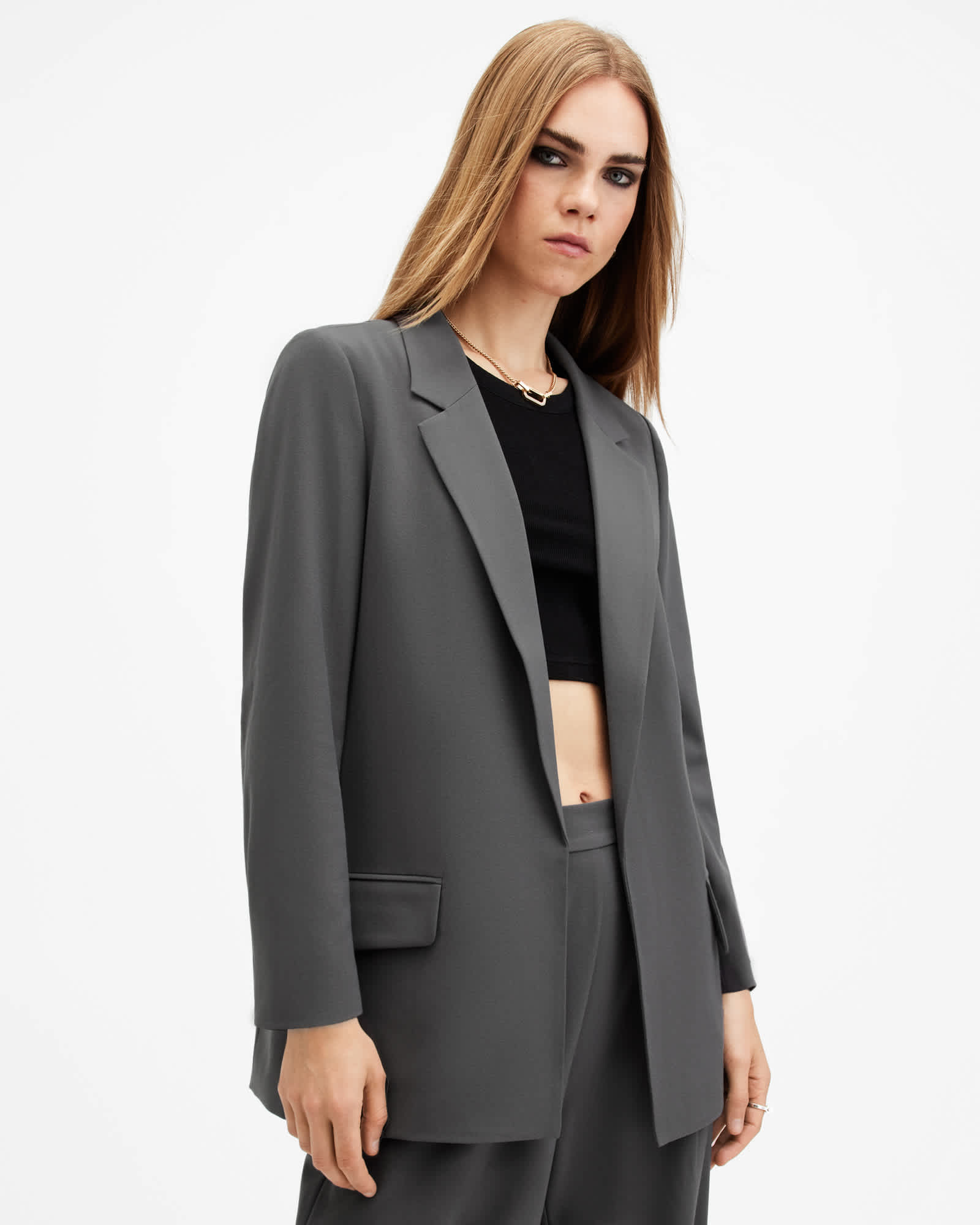 All Saints Aleida Lightweight Tri Blazer Eiffel Grey