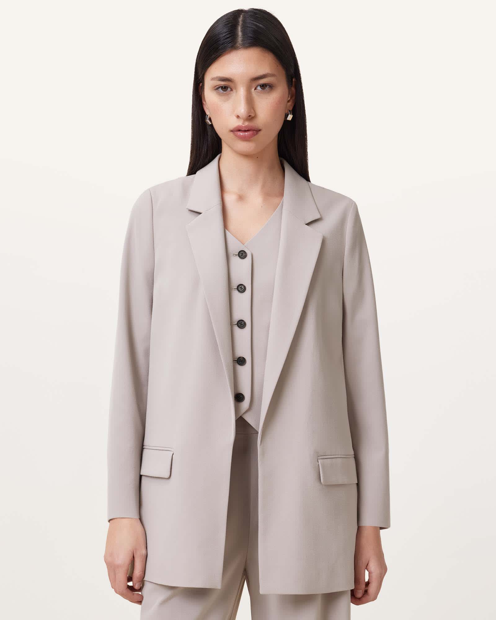 All Saints Aleida Lightweight Tri Blazer Greige Brown