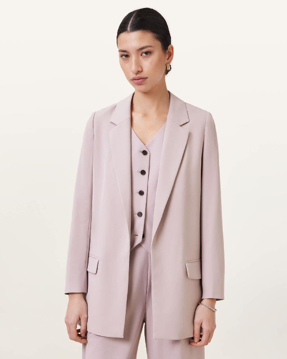 All Saints Aleida Lightweight Tri Blazer Mauve Chalk Pink