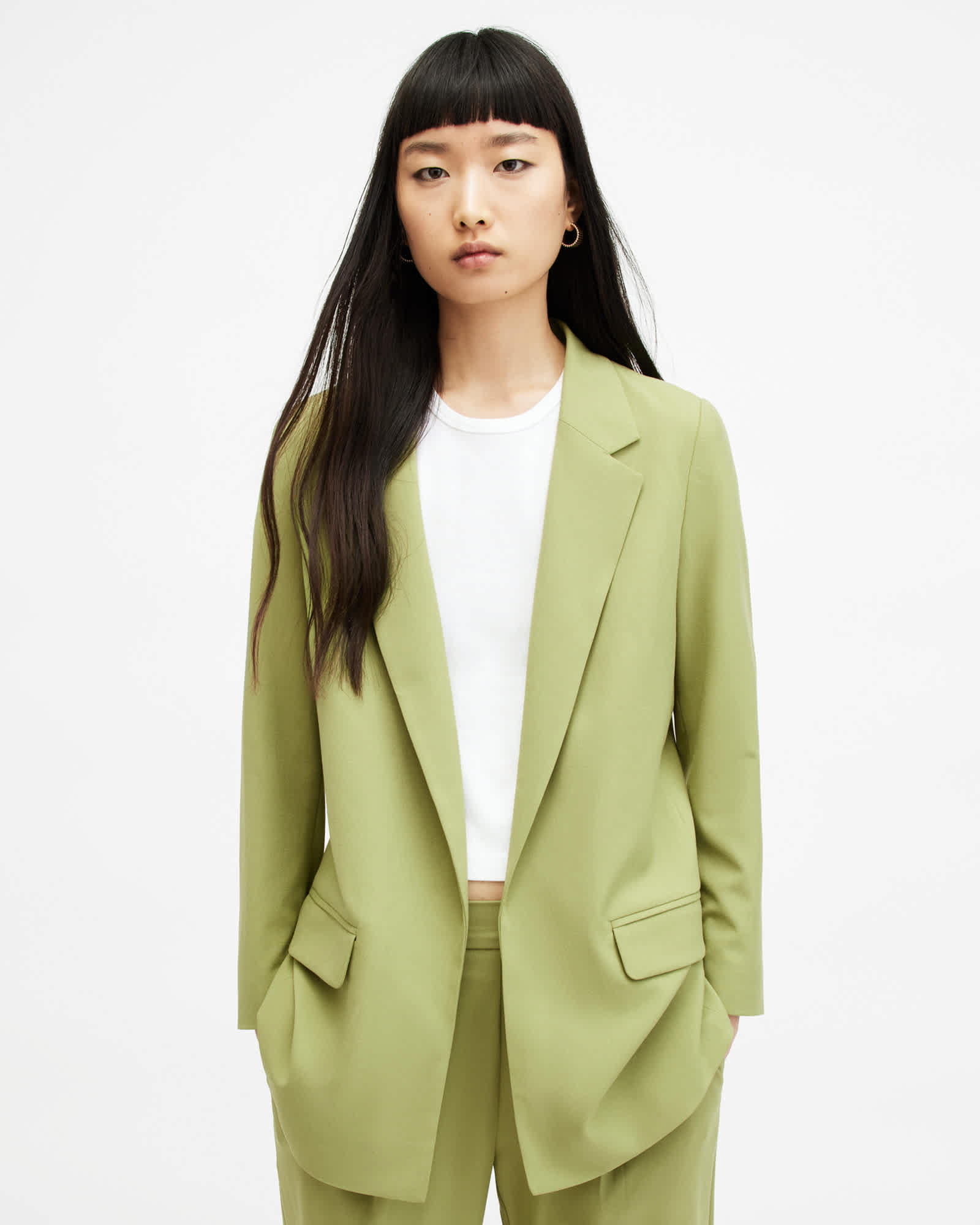 All Saints Aleida Lightweight Tri Blazer Olive Green