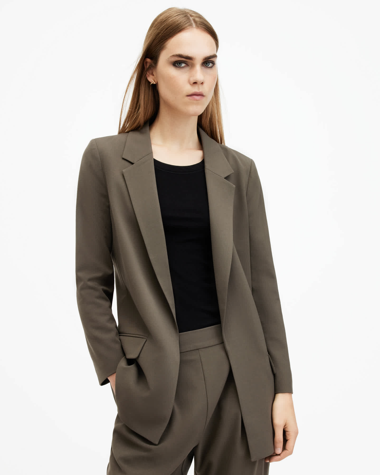 All Saints Aleida Lightweight Tri Blazer Tarmac Green
