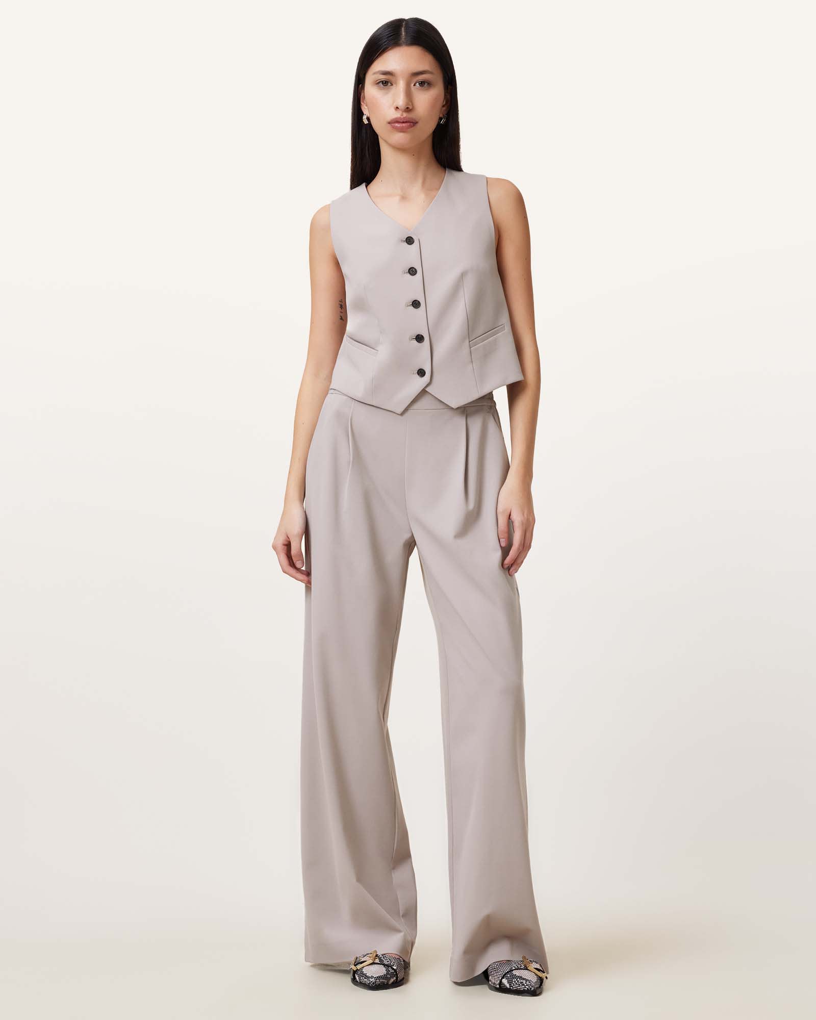 All Saints Aleida Lightweight Tri Vest Greige Brown