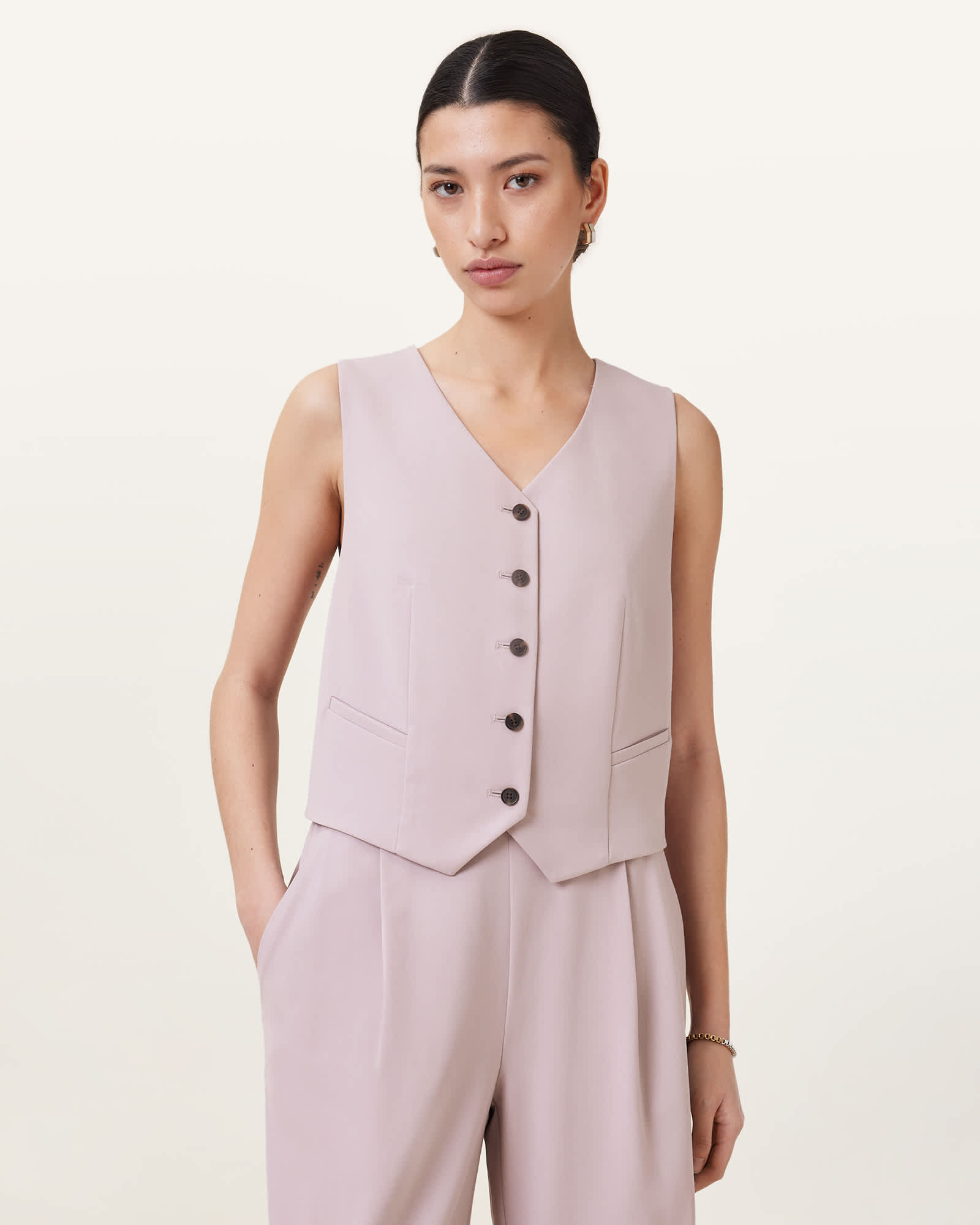 All Saints Aleida Lightweight Tri Vest Mauve Chalk Pink