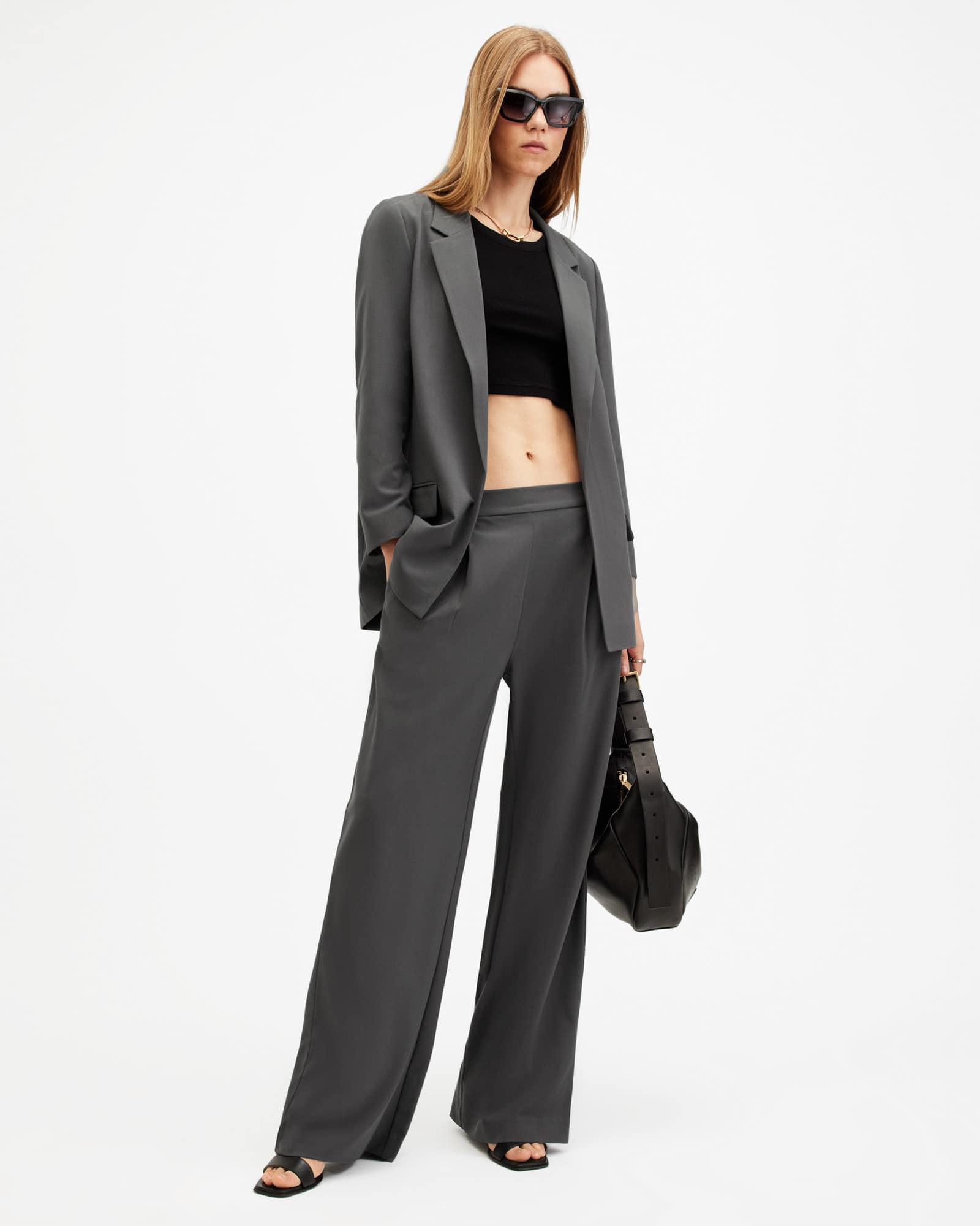 All Saints Aleida Lightweight Wide Leg Pants Eiffel Grey