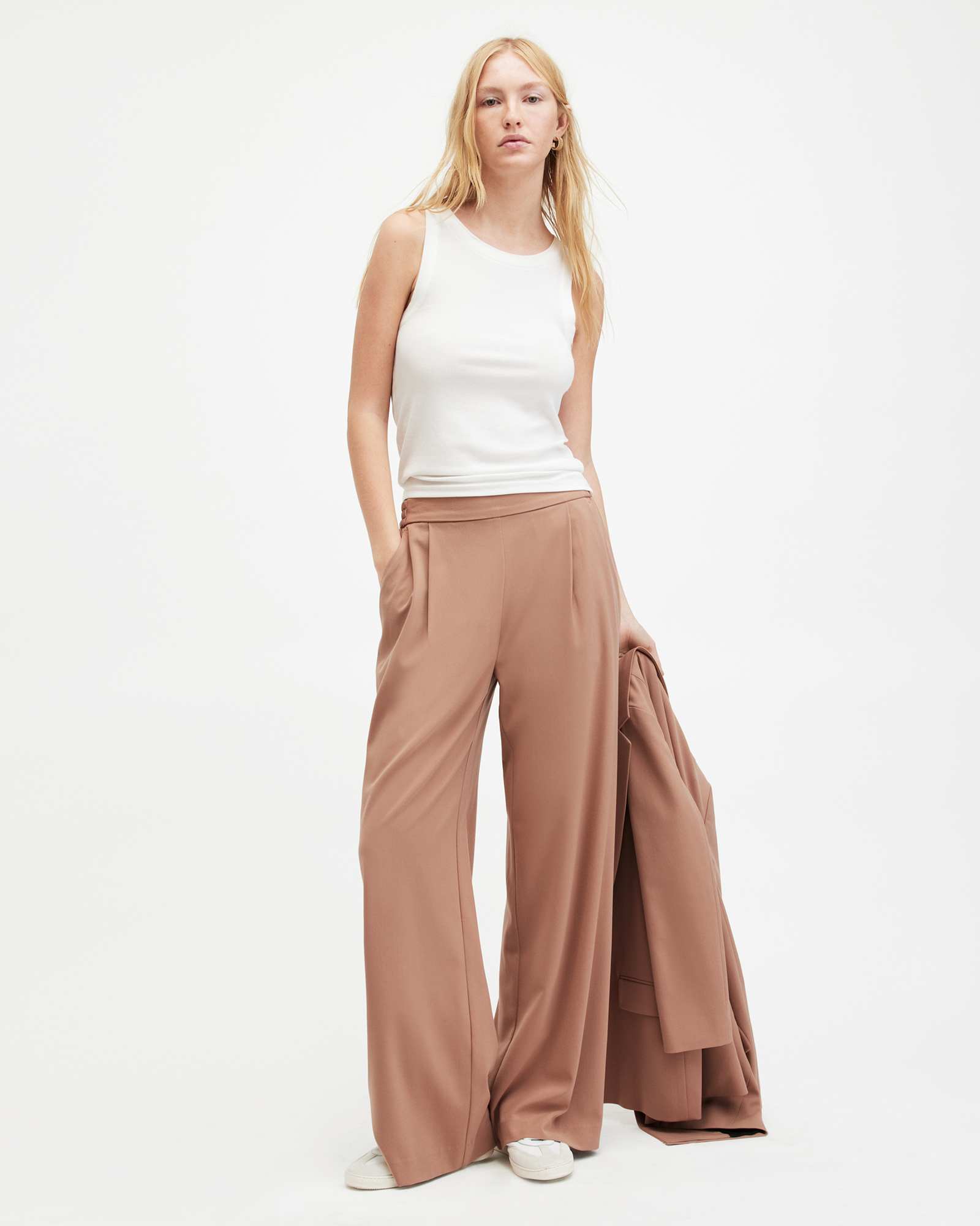 All Saints Aleida Lightweight Wide Leg Pants Fawn Brown
