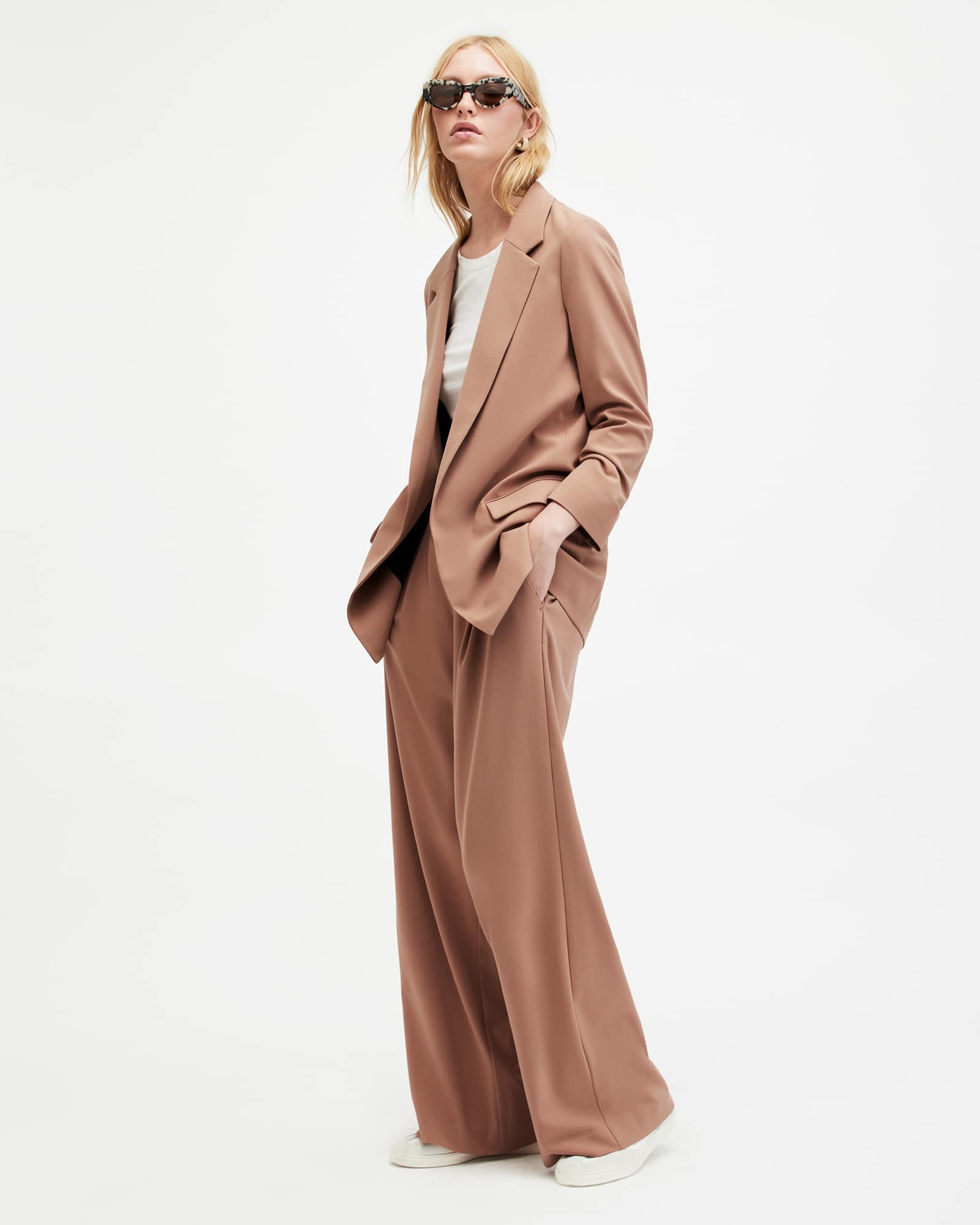 All Saints Aleida Lightweight Wide Leg Pants Fawn Brown