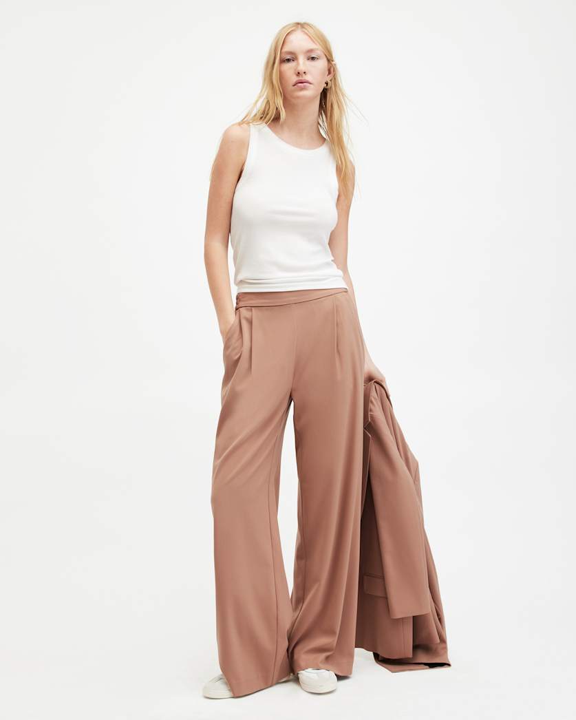 all saints Aleida Lightweight Wide Leg Pants Fawn Brown