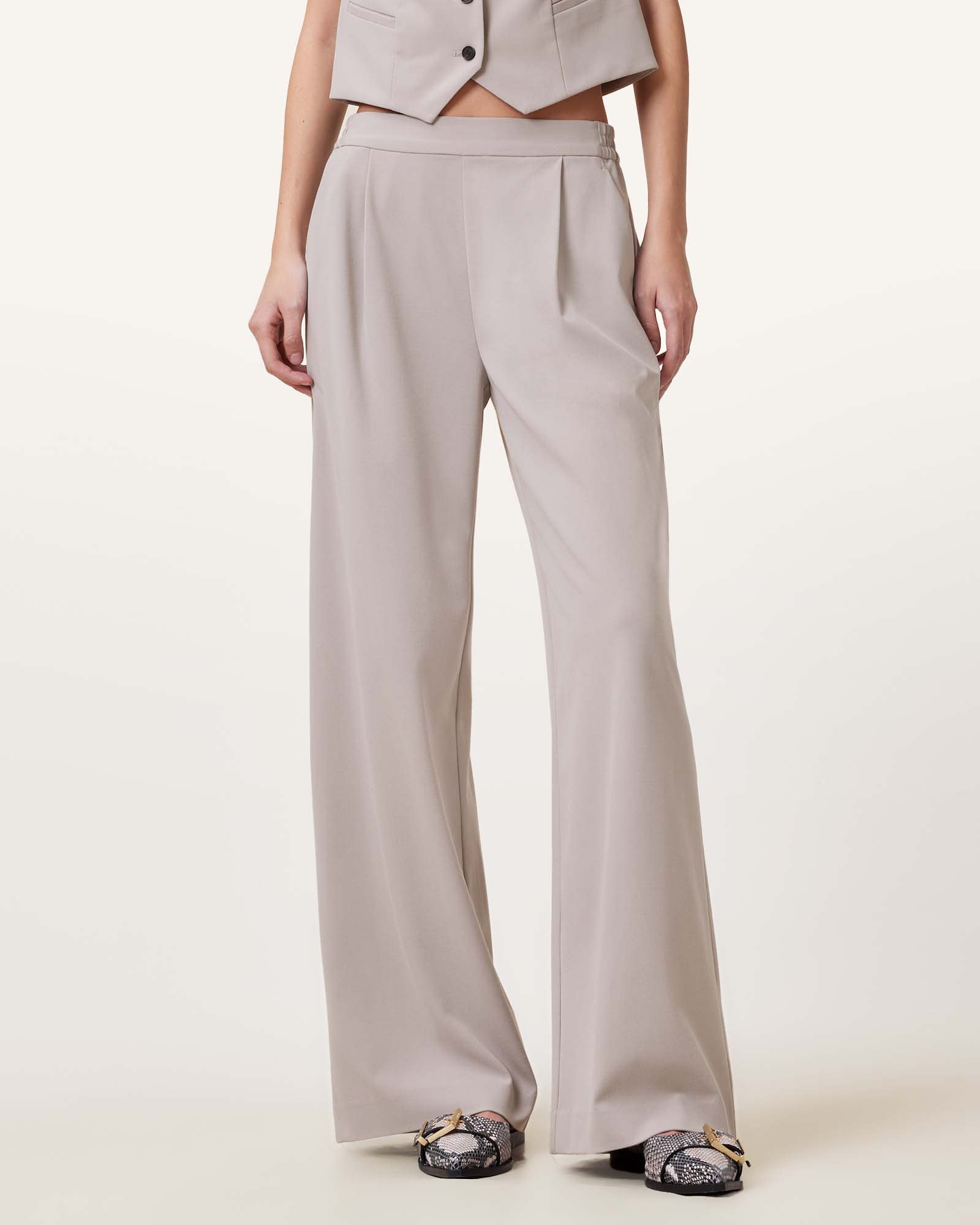 All Saints Aleida Lightweight Wide Leg Pants Greige Brown