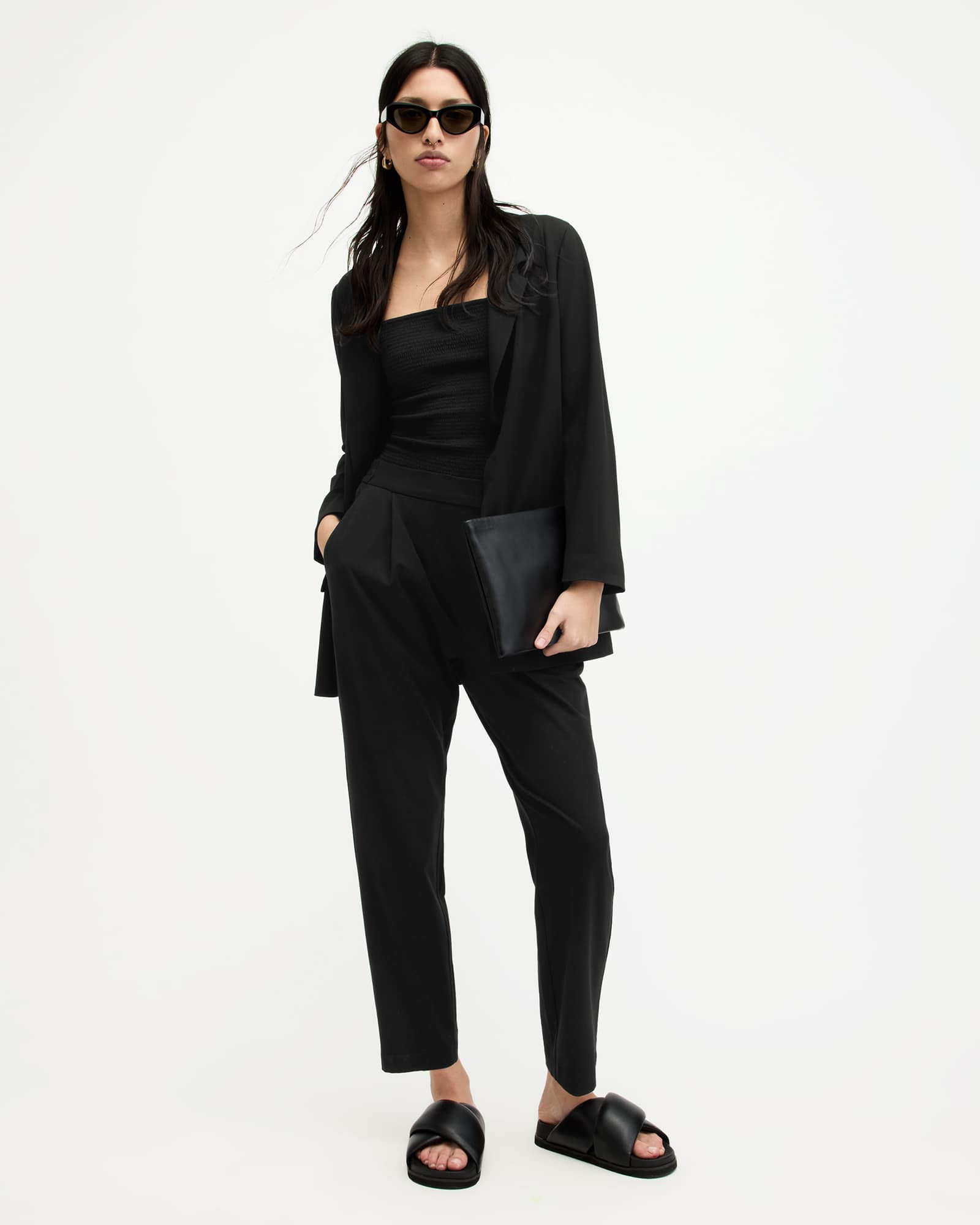 All Saints Aleida Mid-Rise Tapered Jersey Pants Black
