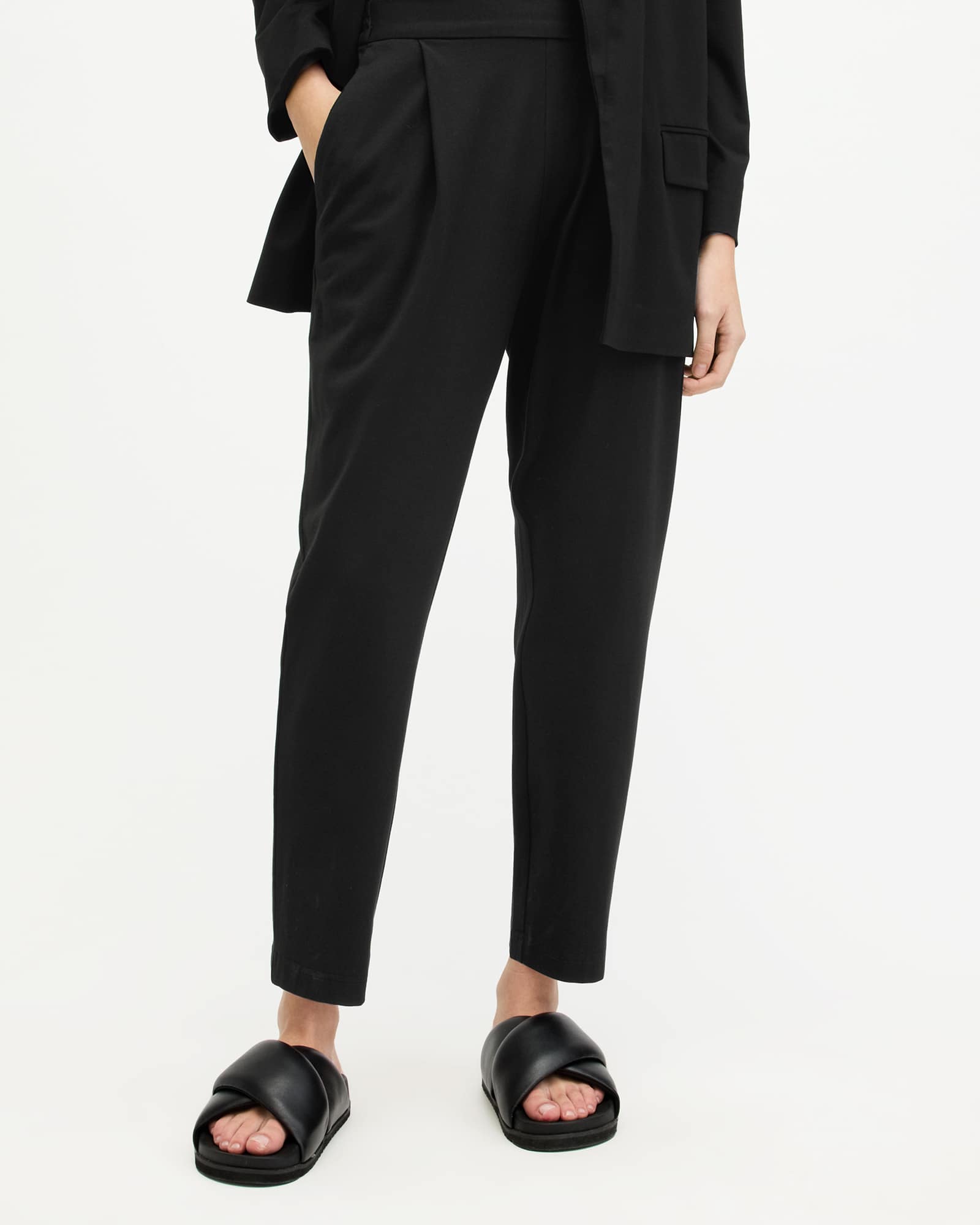 All Saints Aleida Mid-Rise Tapered Jersey Pants Black