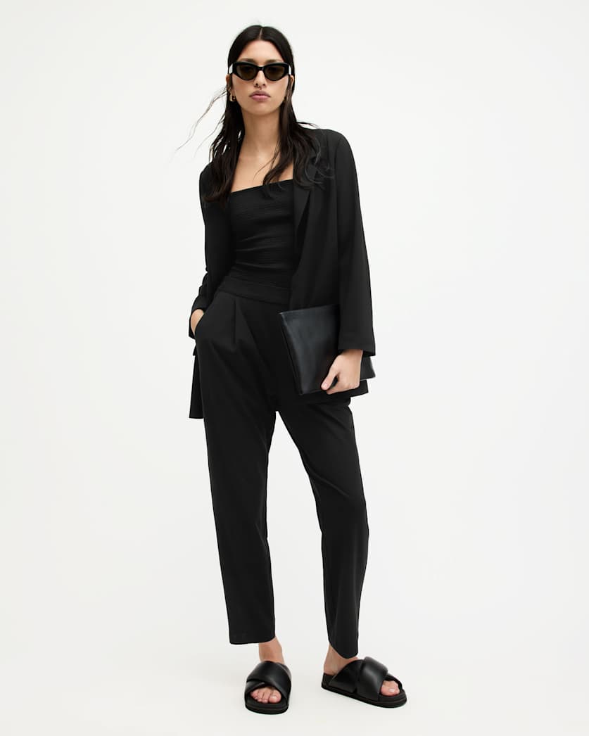 all saints Aleida Mid-Rise Tapered Jersey Pants Black
