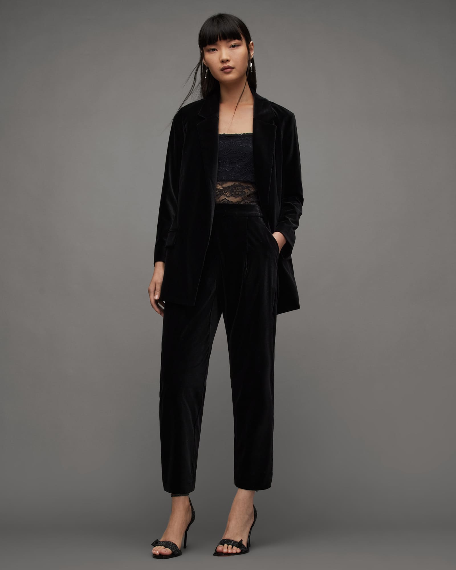 All Saints Aleida Mid-Rise Tapered Velvet Pants Black