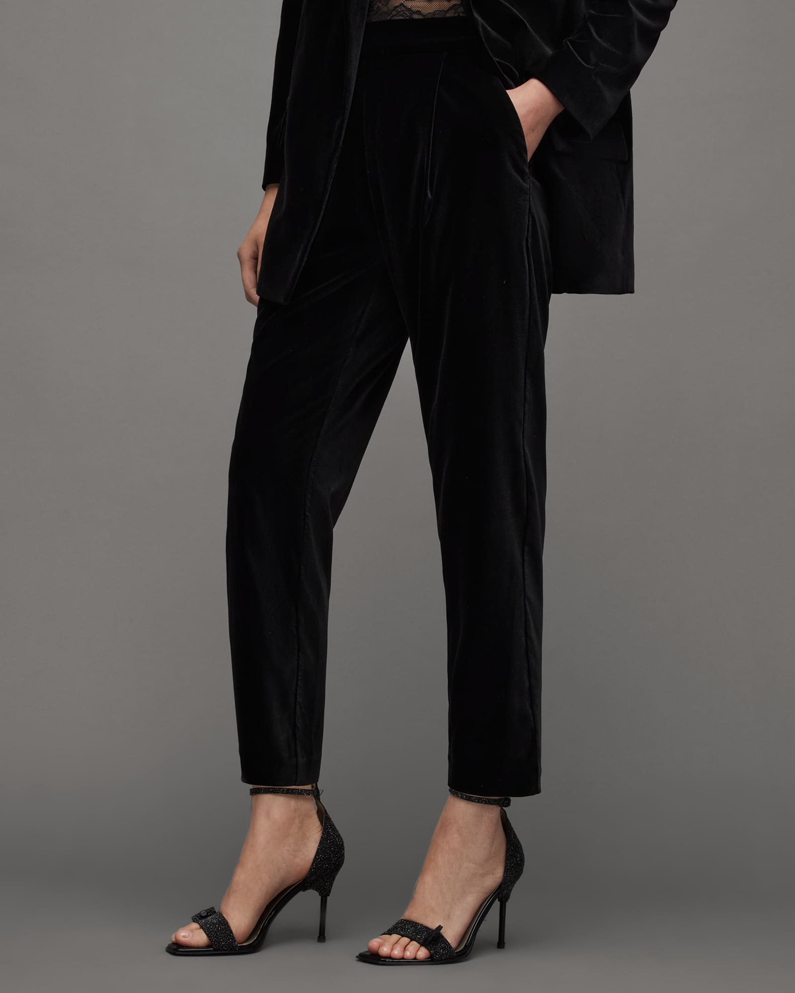 All Saints Aleida Mid-Rise Tapered Velvet Pants Black