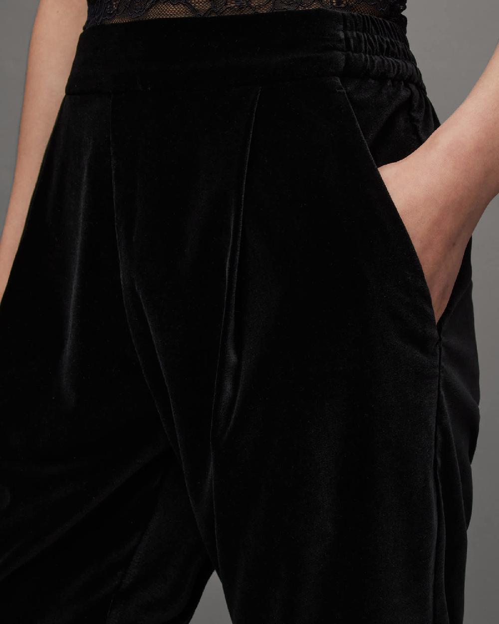 All Saints Aleida Mid-Rise Tapered Velvet Pants Black