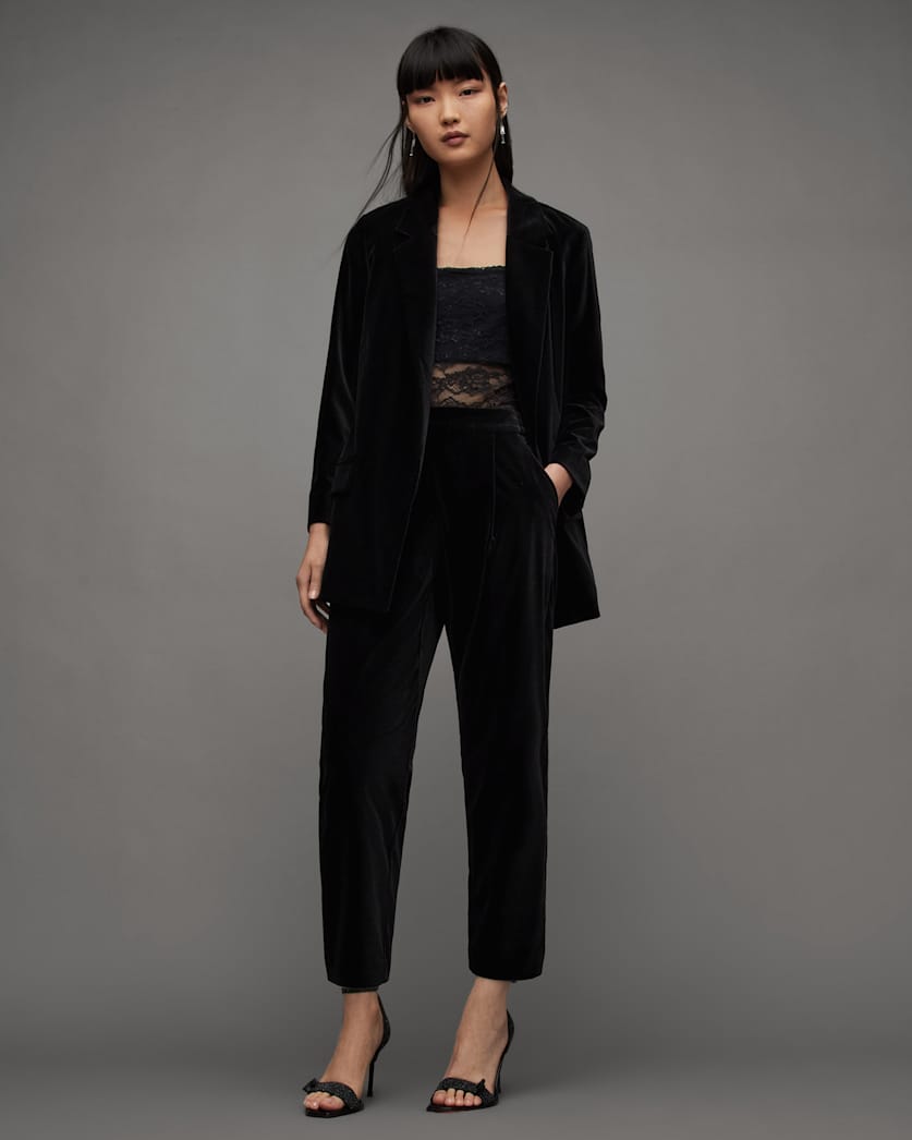 all saints Aleida Mid-Rise Tapered Velvet Pants Black