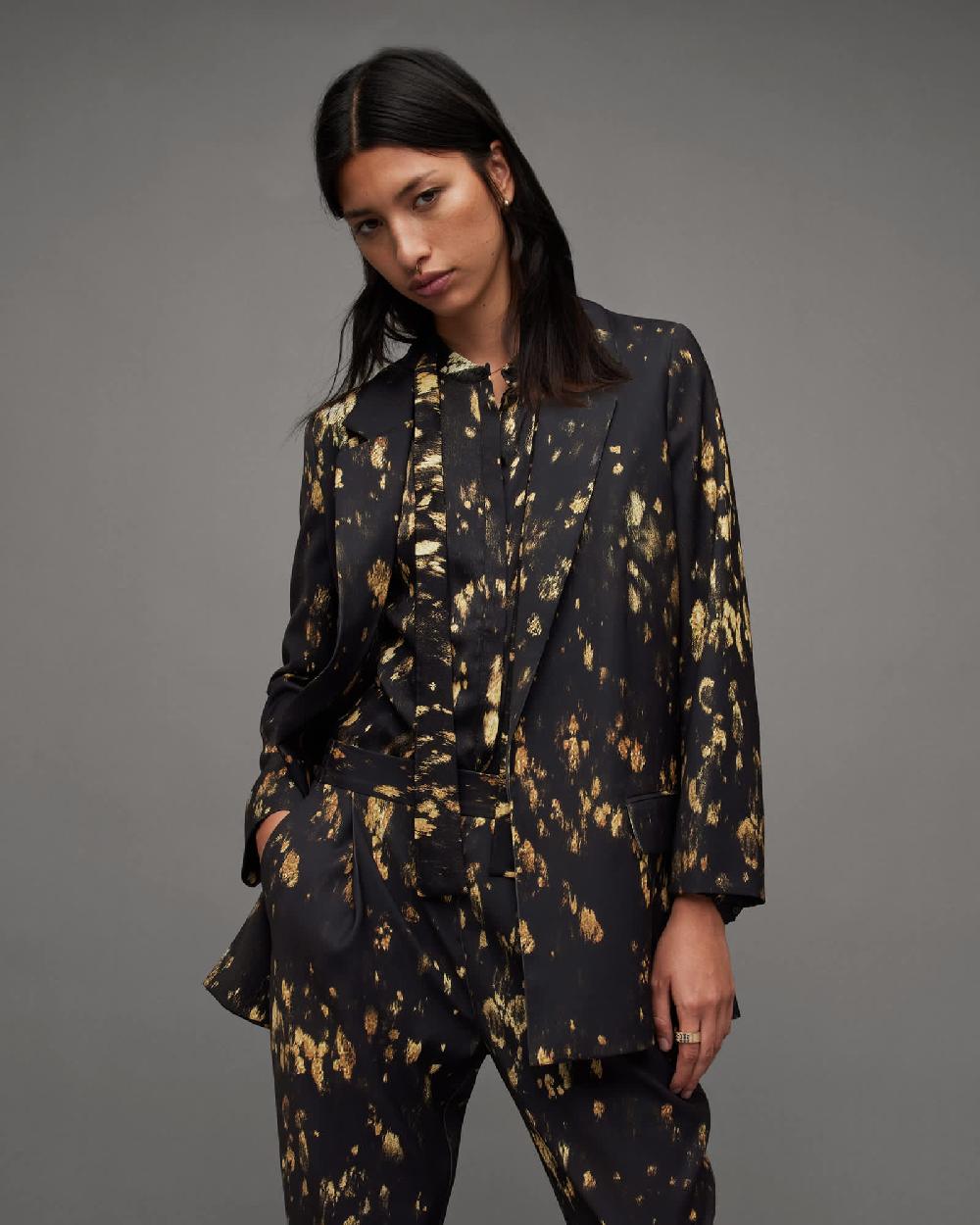 All Saints Aleida Ronnie Print Open Front Blazer Black