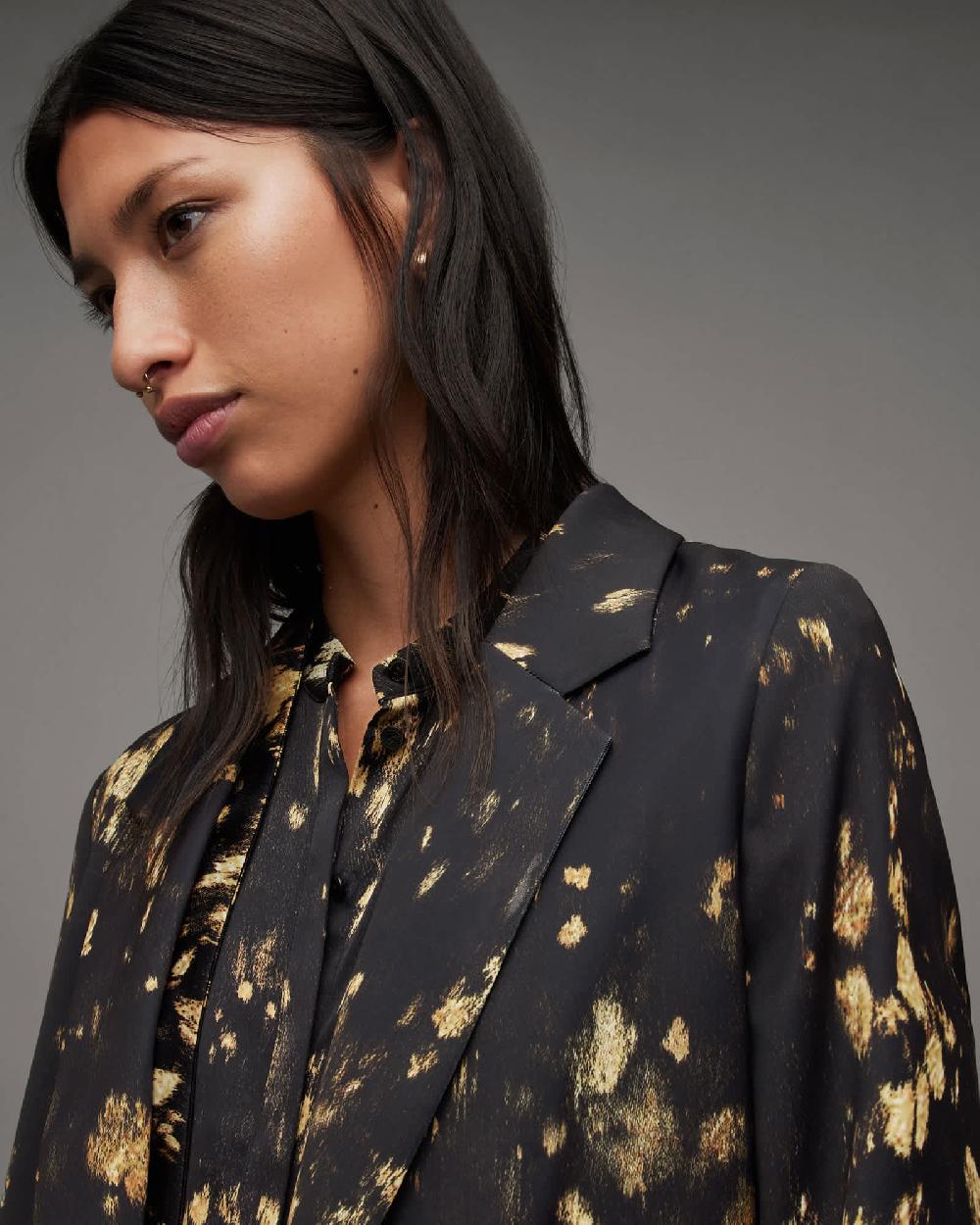 All Saints Aleida Ronnie Print Open Front Blazer Black