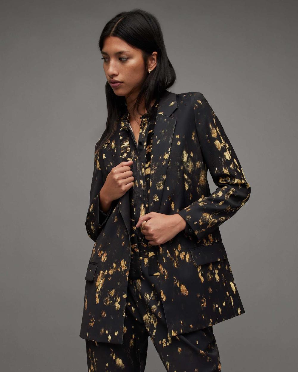 All Saints Aleida Ronnie Print Open Front Blazer Black