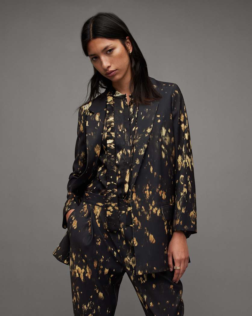 all saints Aleida Ronnie Print Open Front Blazer Black