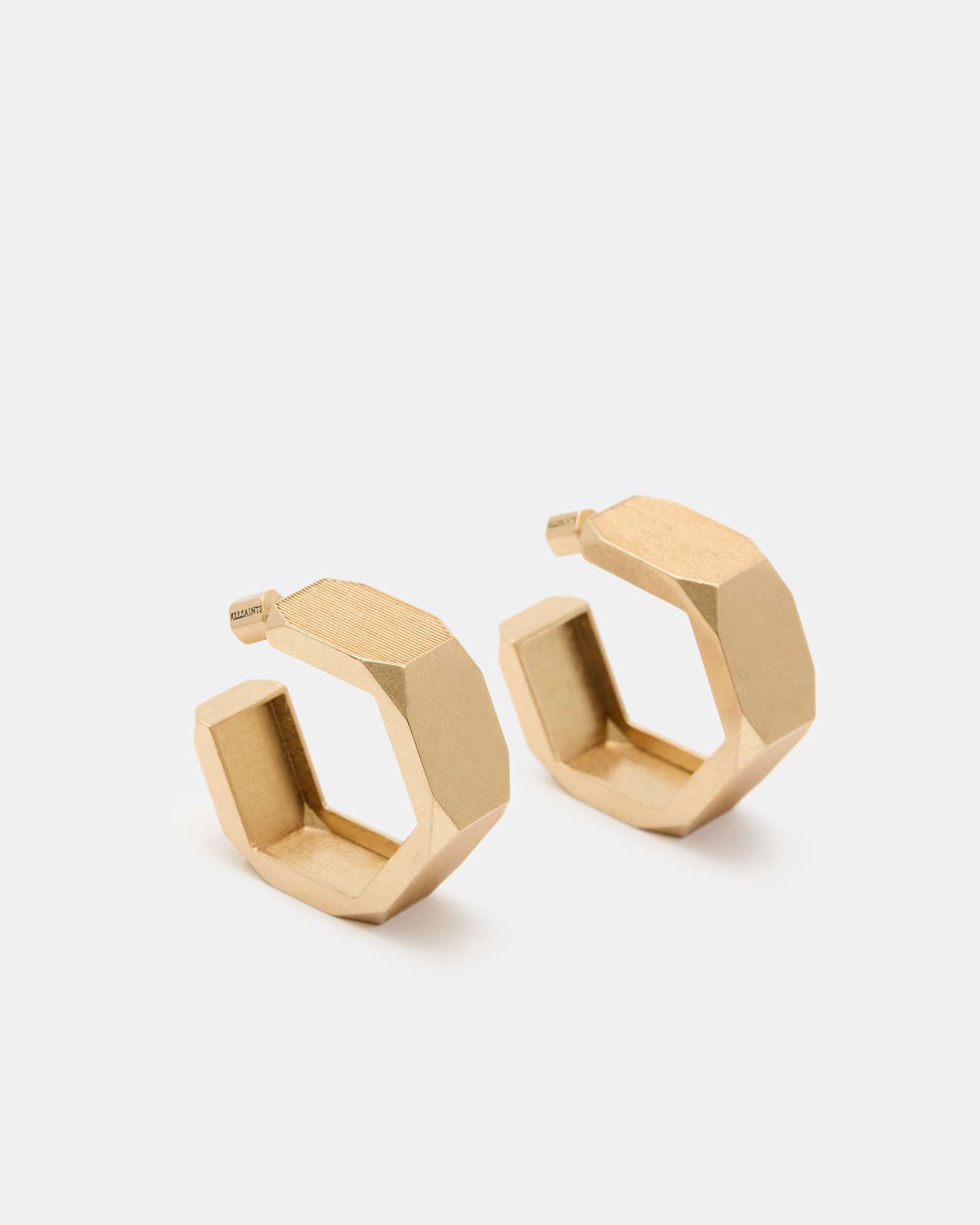 All Saints Alex Chunky Hexagon Hoop Earrings Warm Brass