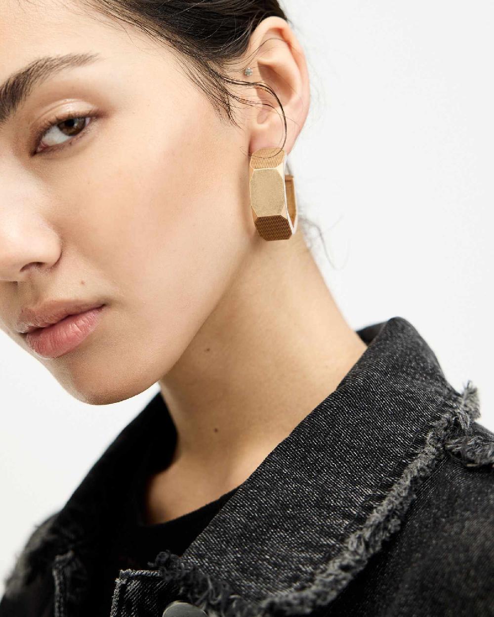 All Saints Alex Chunky Hexagon Hoop Earrings Warm Brass