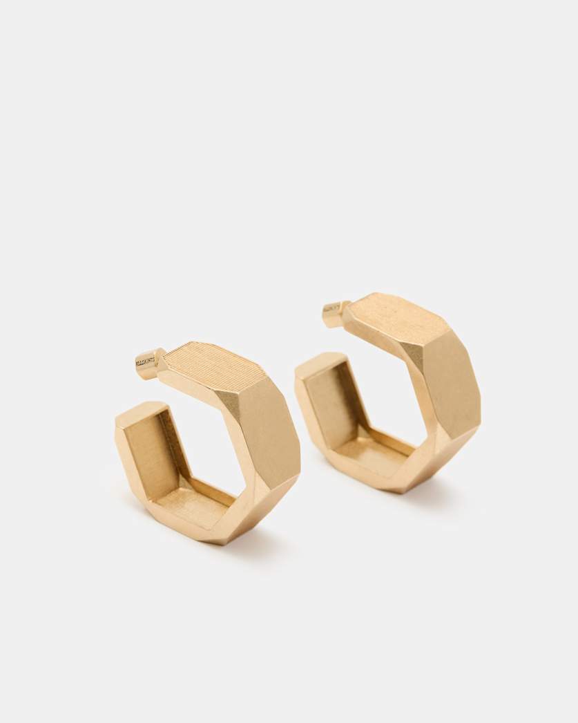 all saints Alex Chunky Hexagon Hoop Earrings Warm Brass