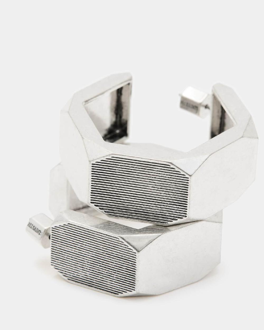 All Saints Alex Chunky Hexagon Hoop Earrings Warm Silver