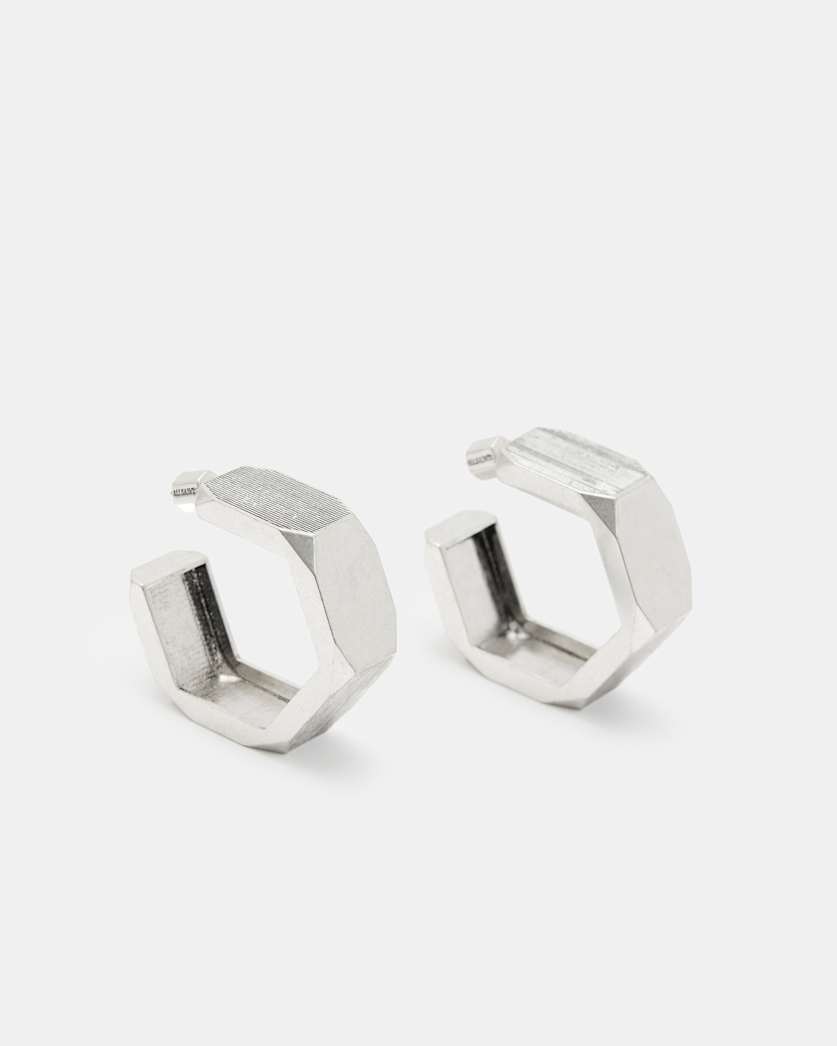 all saints Alex Chunky Hexagon Hoop Earrings Warm Silver
