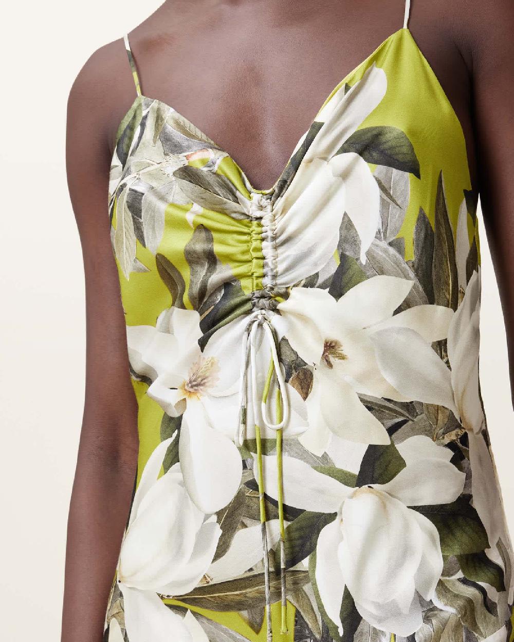 All Saints Alexia V-Neck Drawstring Midi Slip Dress Revive Stem Green