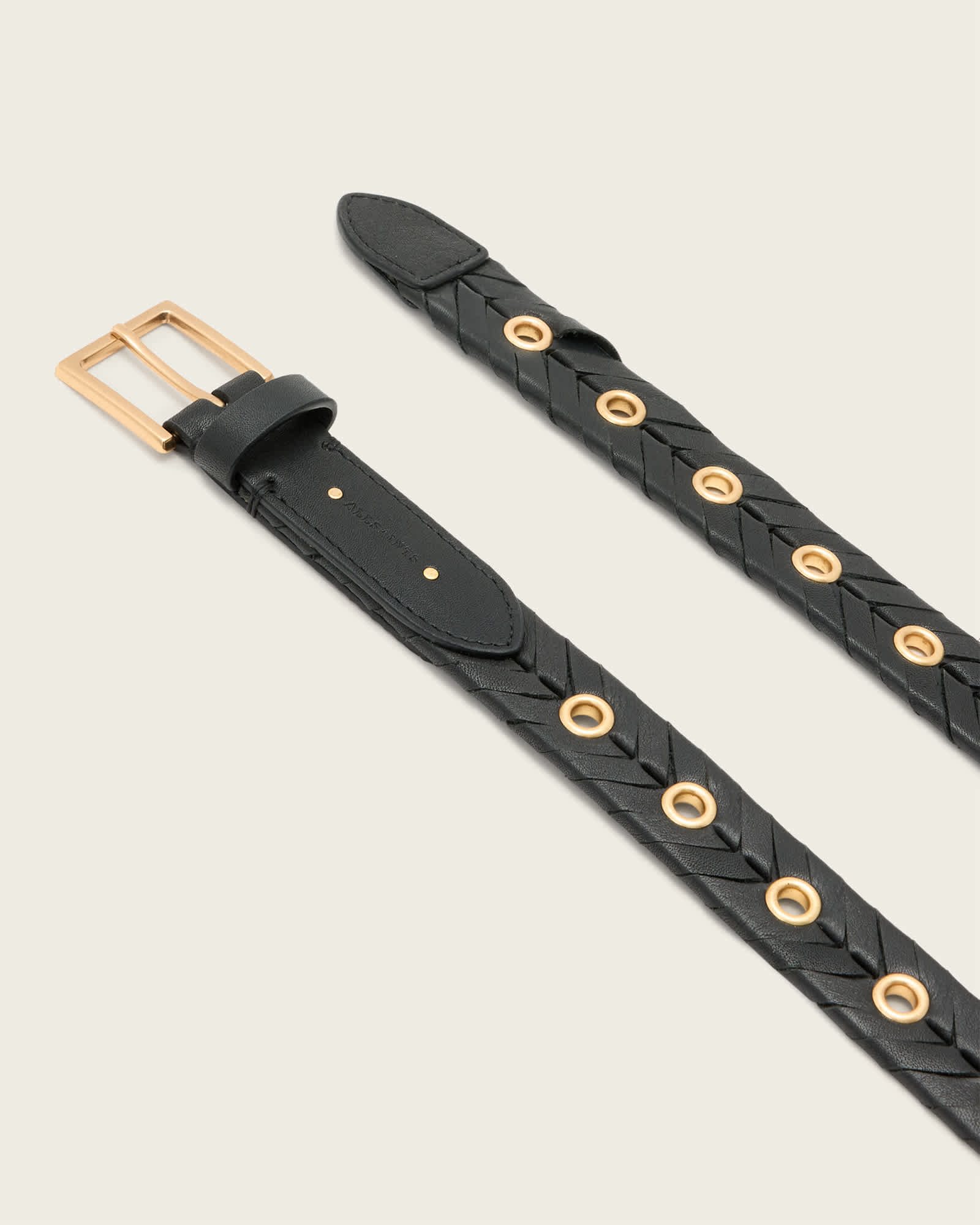 All Saints Alice Eyelet Woven Leather Belt BLACK/WARM BRASS