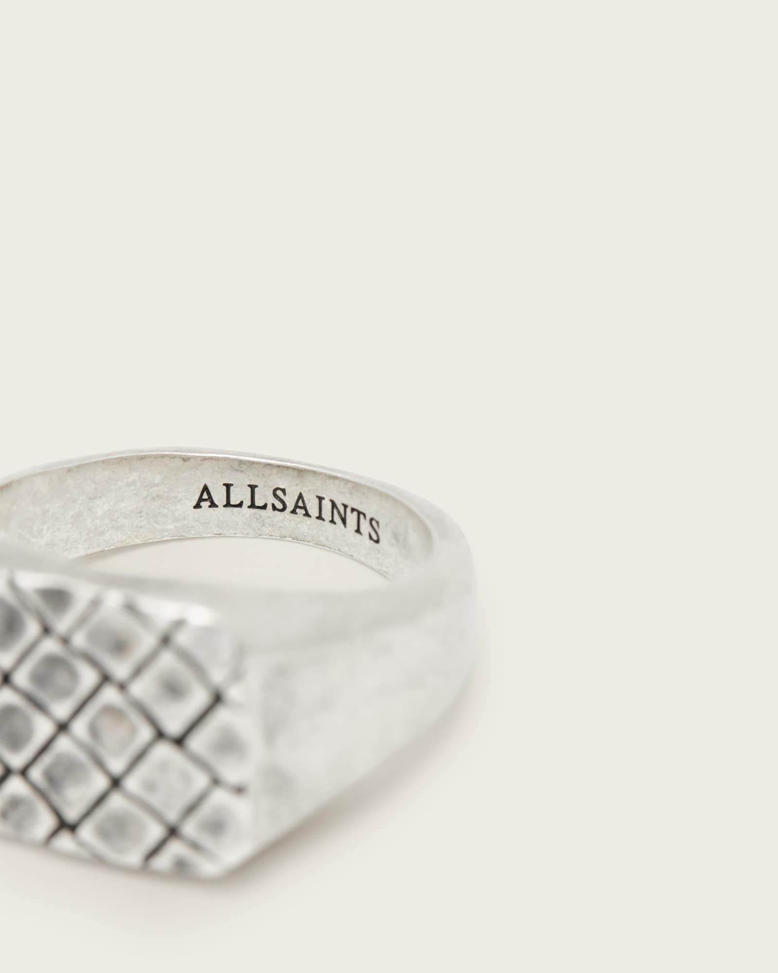 All Saints Abel Textured Signet Ring Warm Silver
