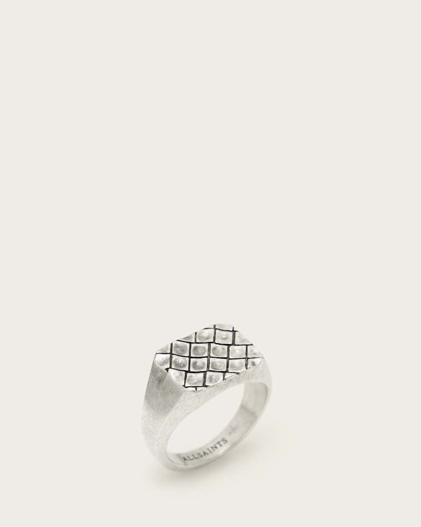 all saints Abel Textured Signet Ring Warm Silver