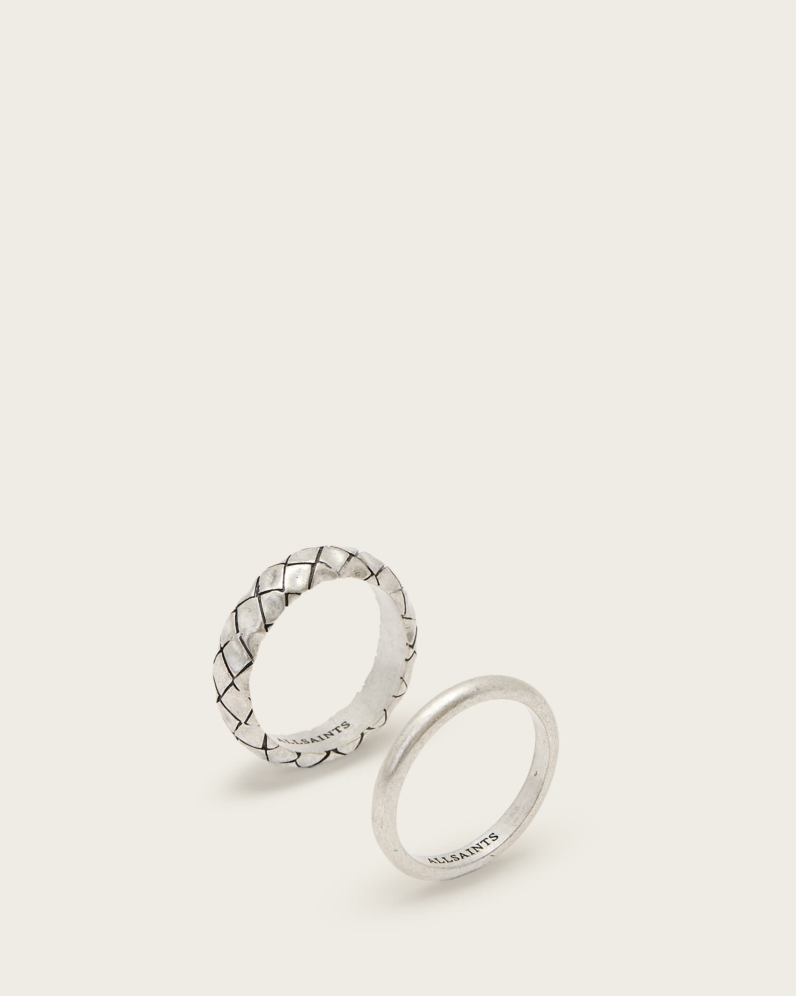 All Saints Adler Texture Ring Set Warm Silver