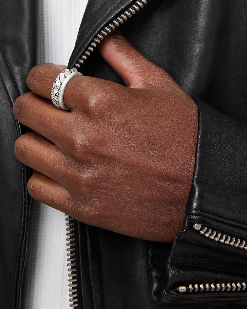 All Saints Adler Texture Ring Set Warm Silver