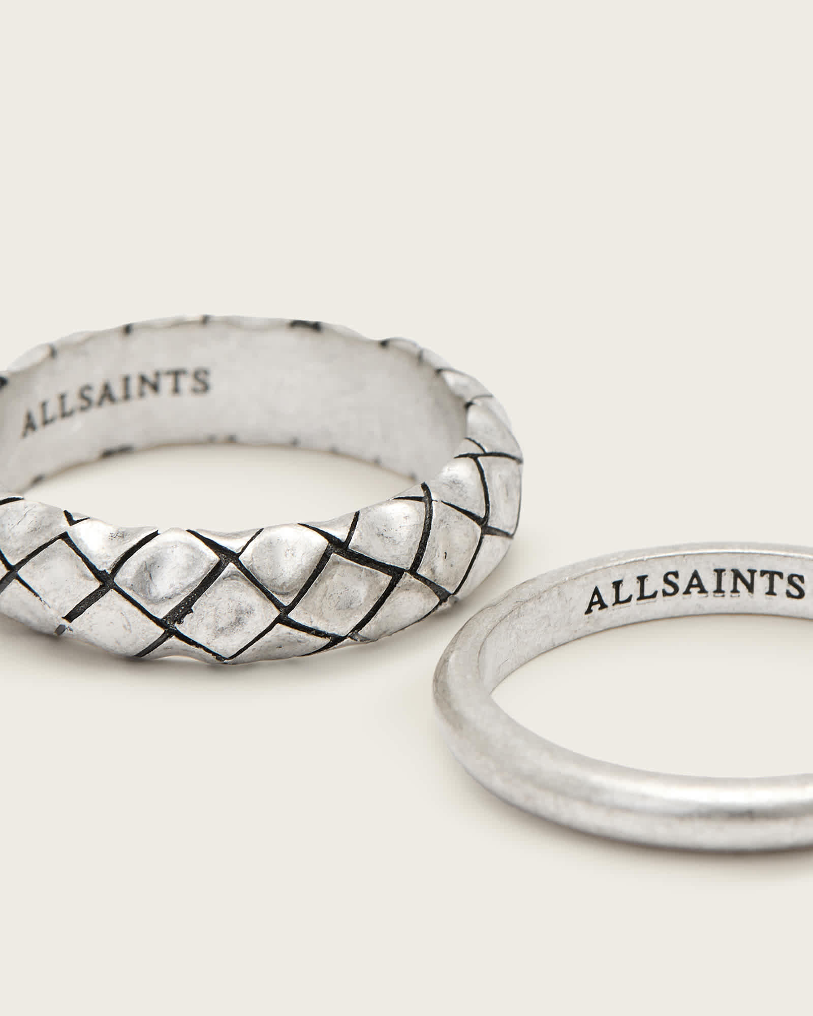 All Saints Adler Texture Ring Set Warm Silver