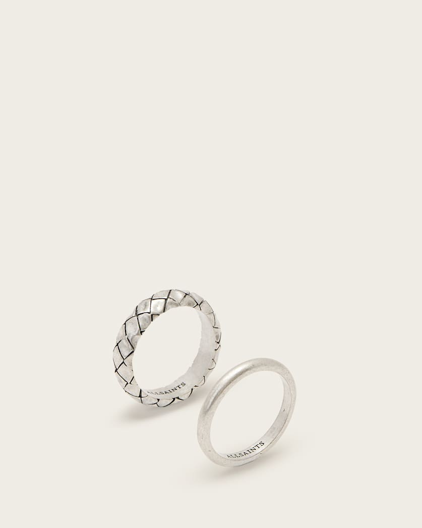 all saints Adler Texture Ring Set Warm Silver