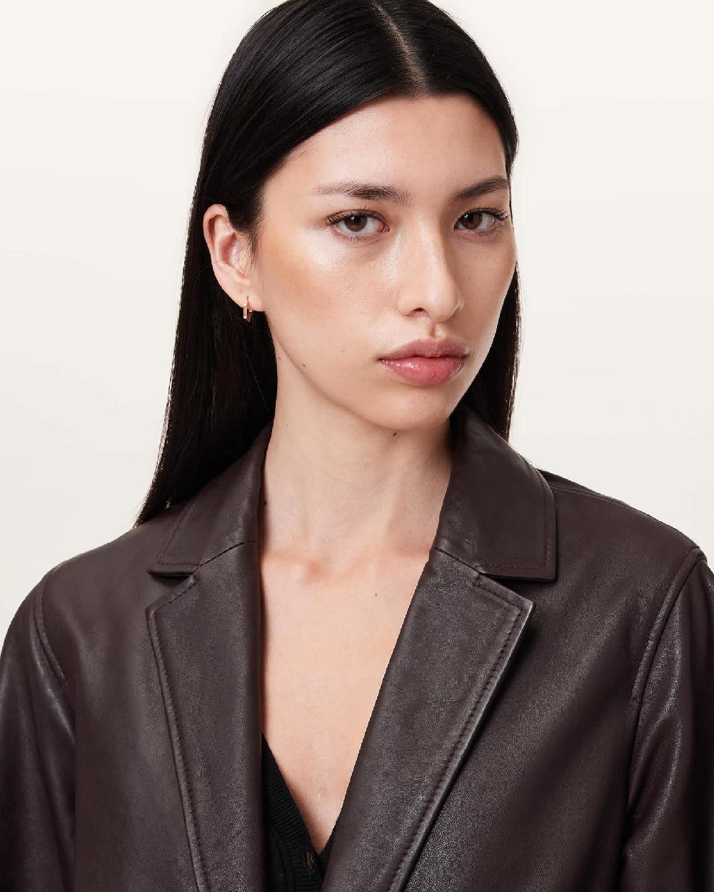 All Saints Aire Long Line Leather Coat Oxblood Red