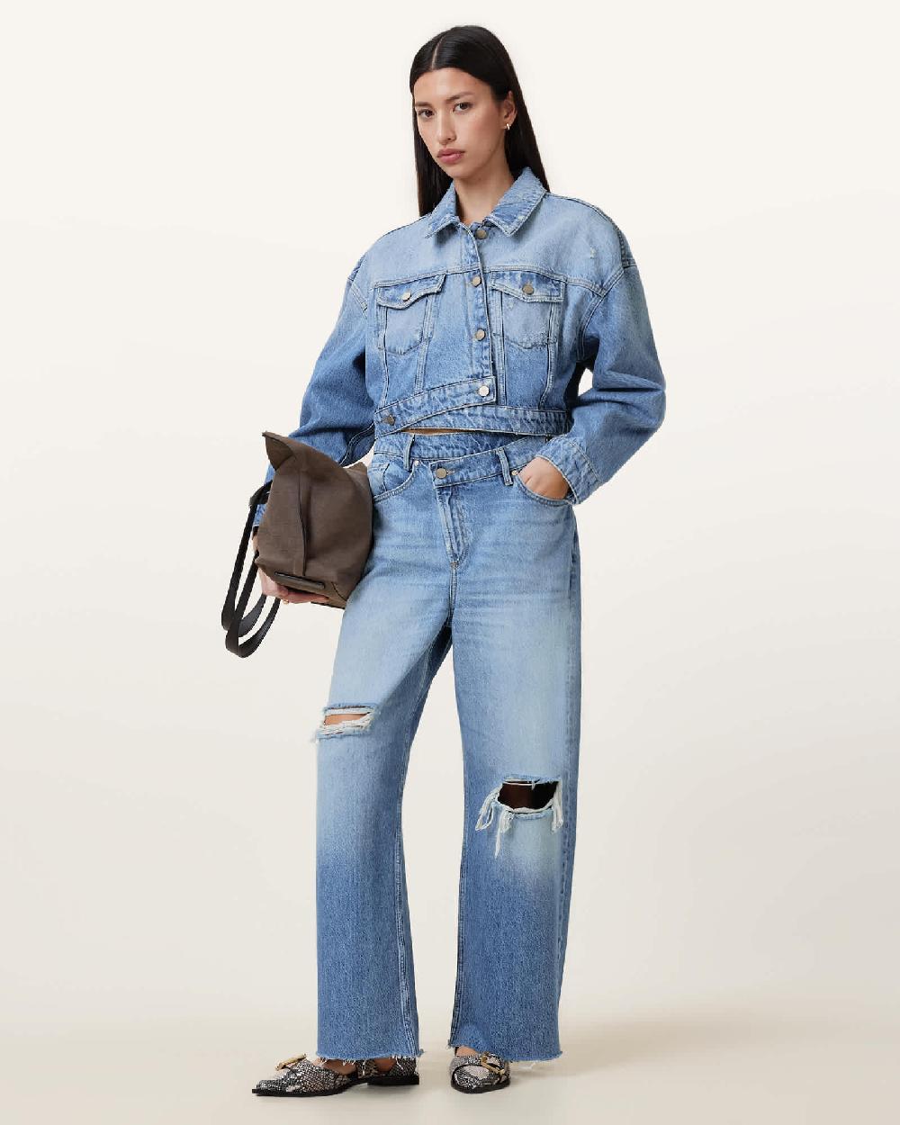 All Saints Aki Crossover Denim Jacket Light Indigo