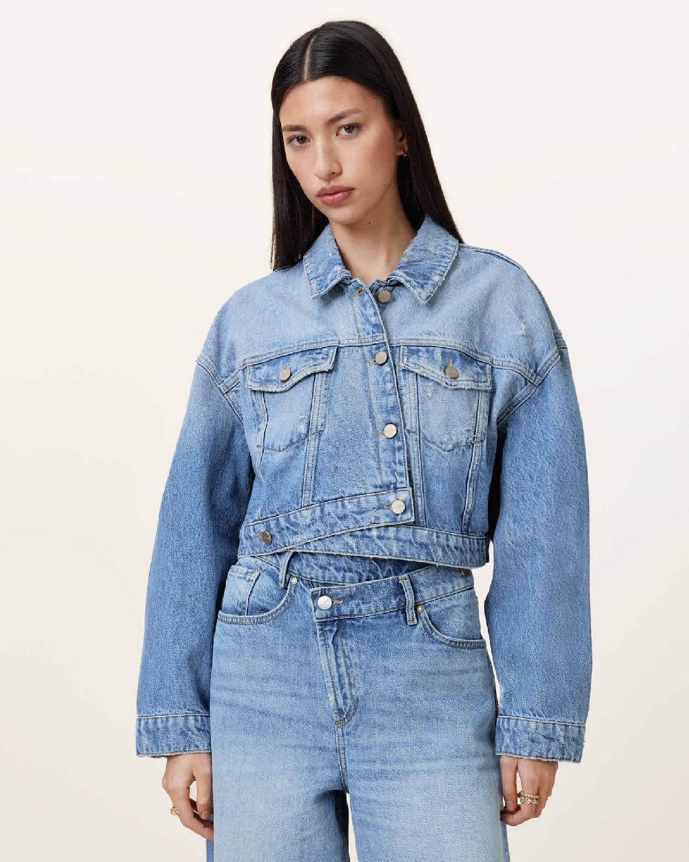 All Saints Aki Crossover Denim Jacket Light Indigo