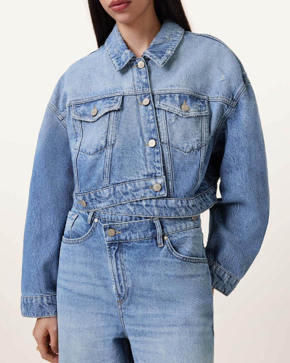 All Saints Aki Crossover Denim Jacket Light Indigo
