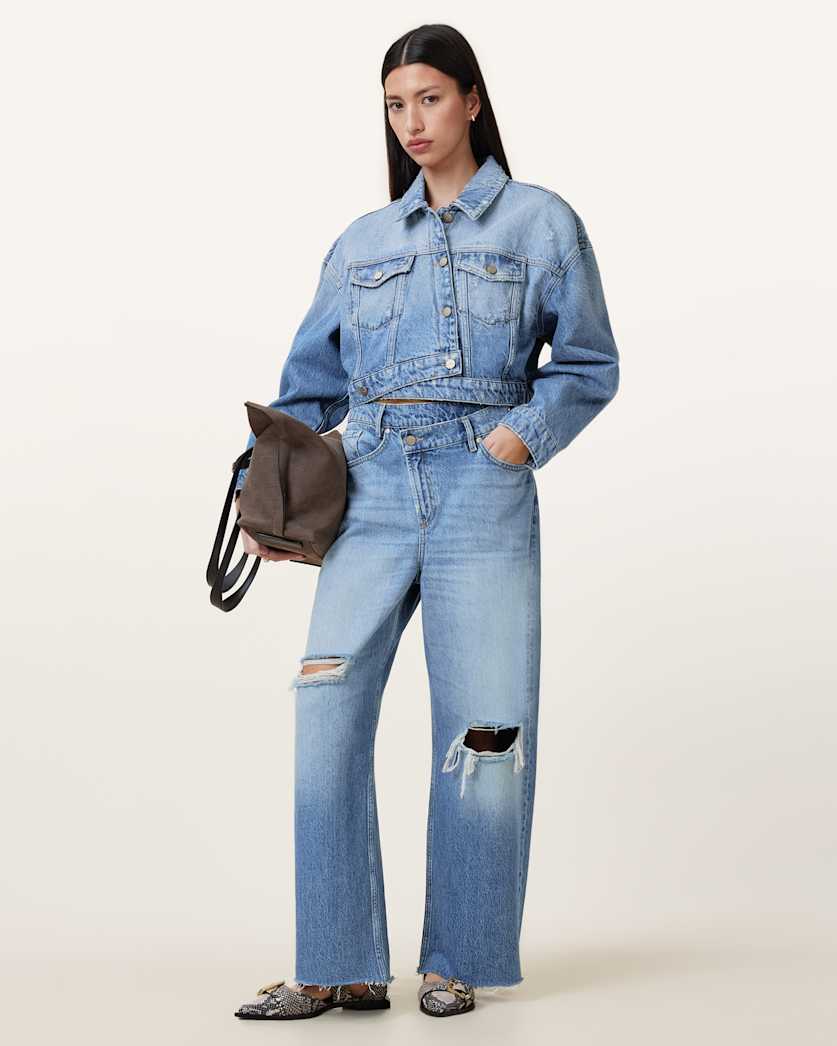 all saints Aki Crossover Denim Jacket Light Indigo