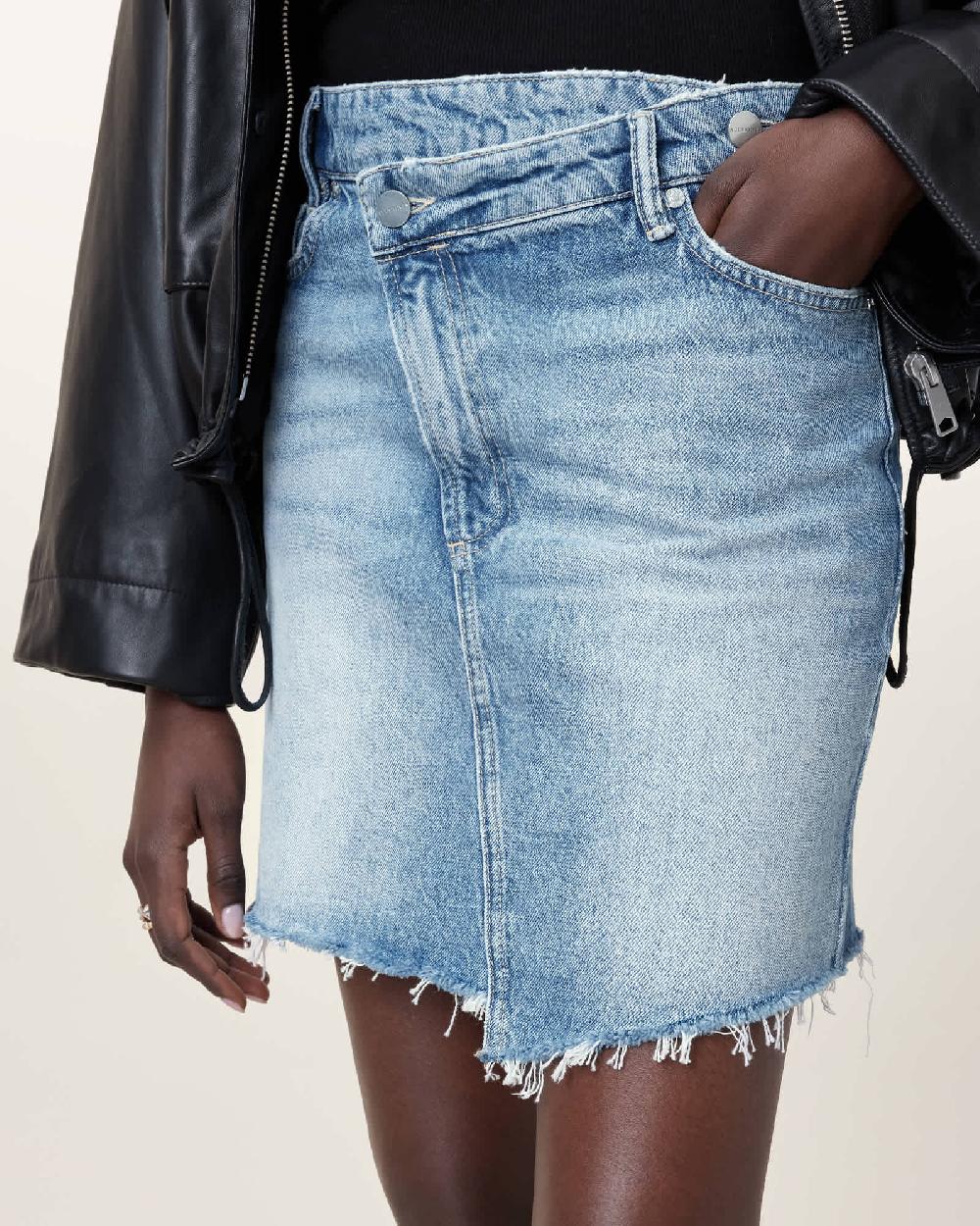 All Saints Aki Crossover Denim Skirt Light Indigo