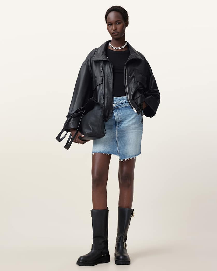 all saints Aki Crossover Denim Skirt Light Indigo