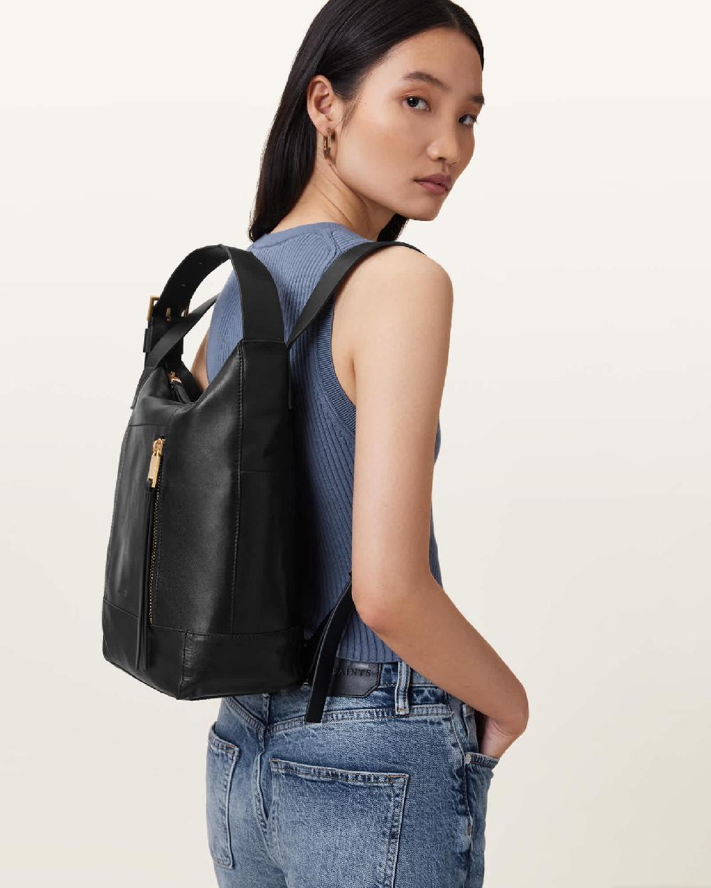 All Saints Alba Leather Backpack Black