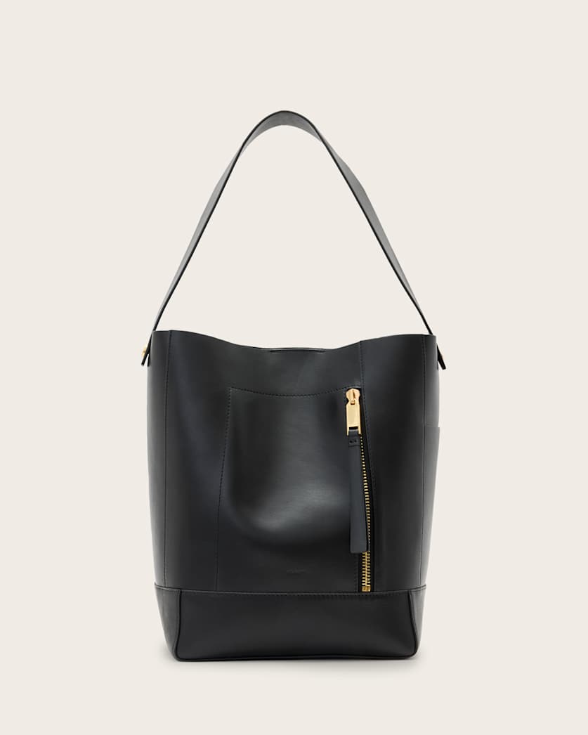 all saints Alba Leather Hobo Shoulder Bag Black
