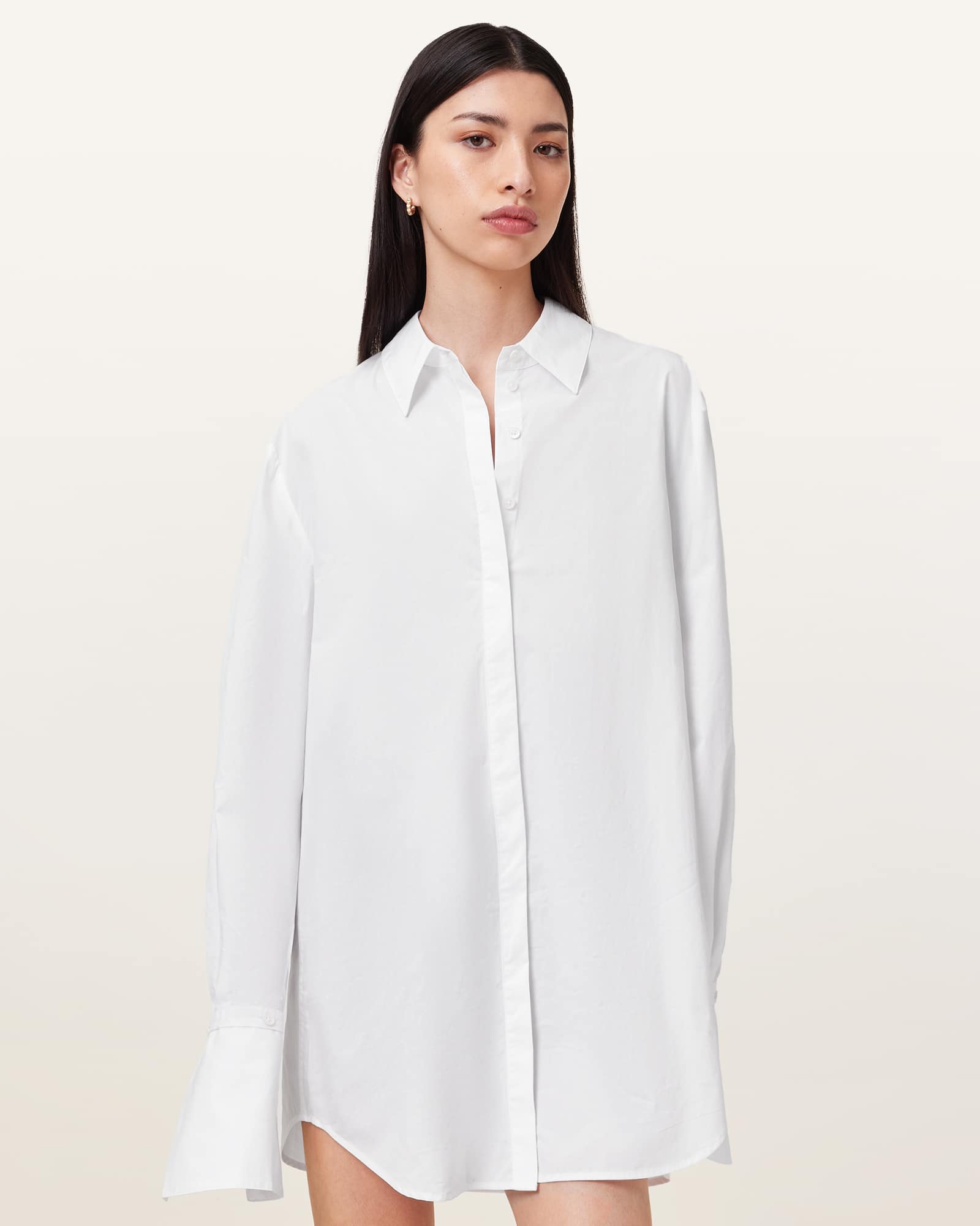 All Saints Alber Long Sleeve Shirt Dress White