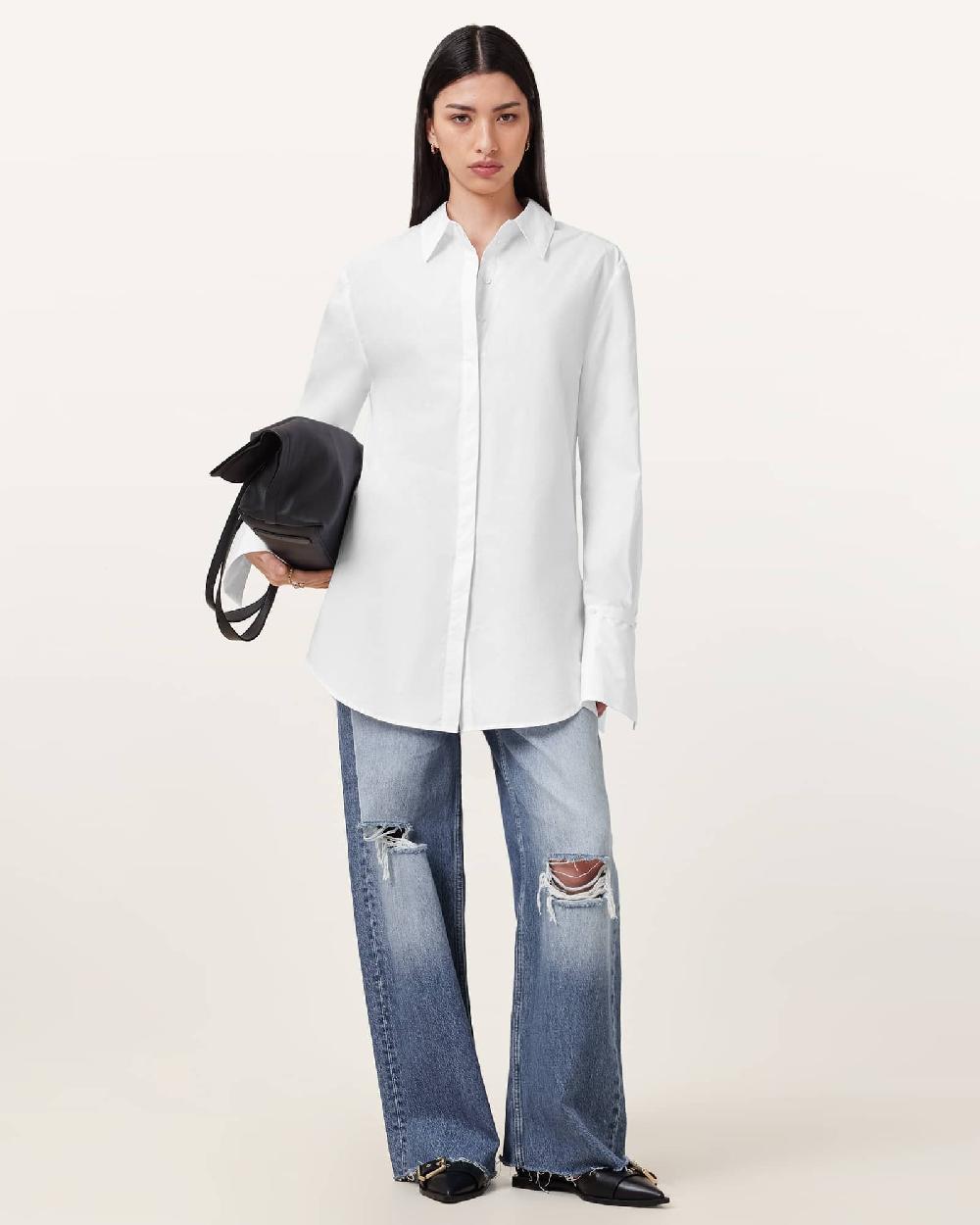 All Saints Alber Long Sleeve Shirt Dress White