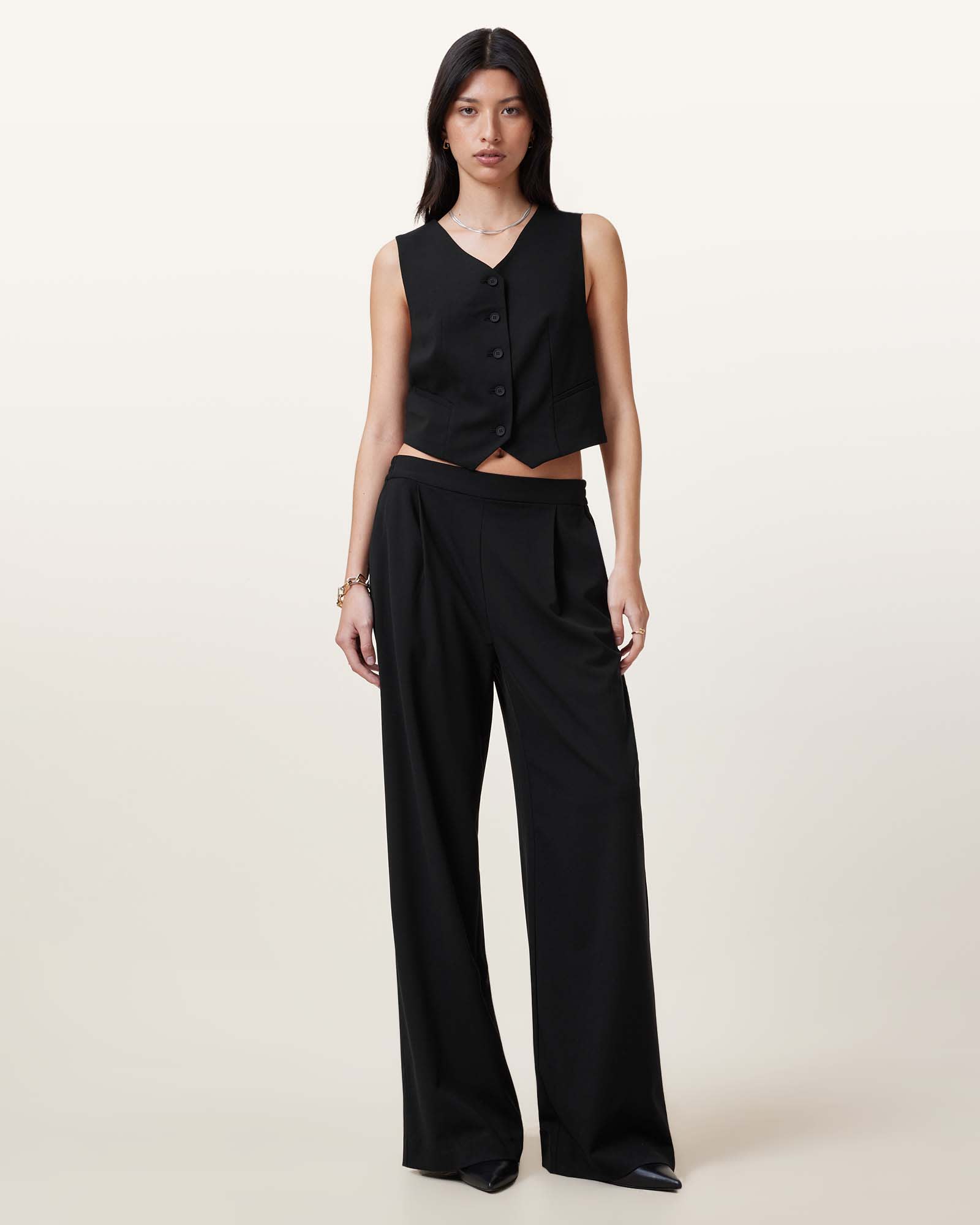 All Saints Aleida Lightweight Wide Leg Pants Black