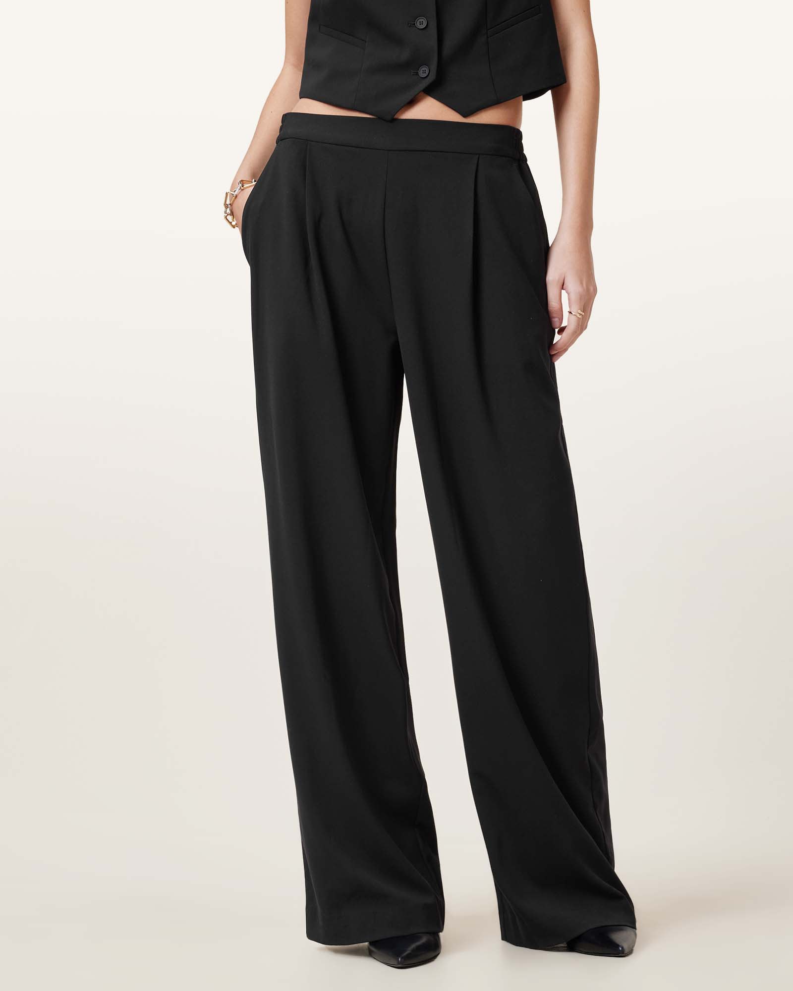 All Saints Aleida Lightweight Wide Leg Pants Black